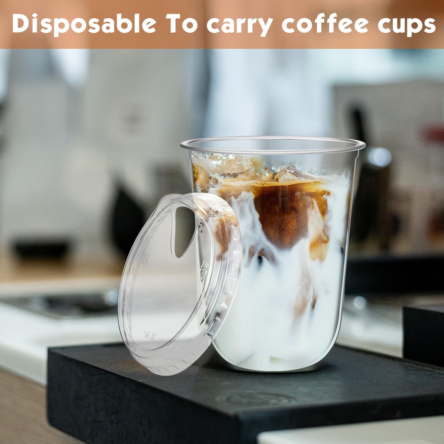 Baderke Clear Plastic Cups with Strawless Sip Lids Disposable Round Bottom Togo Cups for Coffee Smoothie Cold Beverage Coffee Shops and Party Catering(16 oz,100 Pcs)