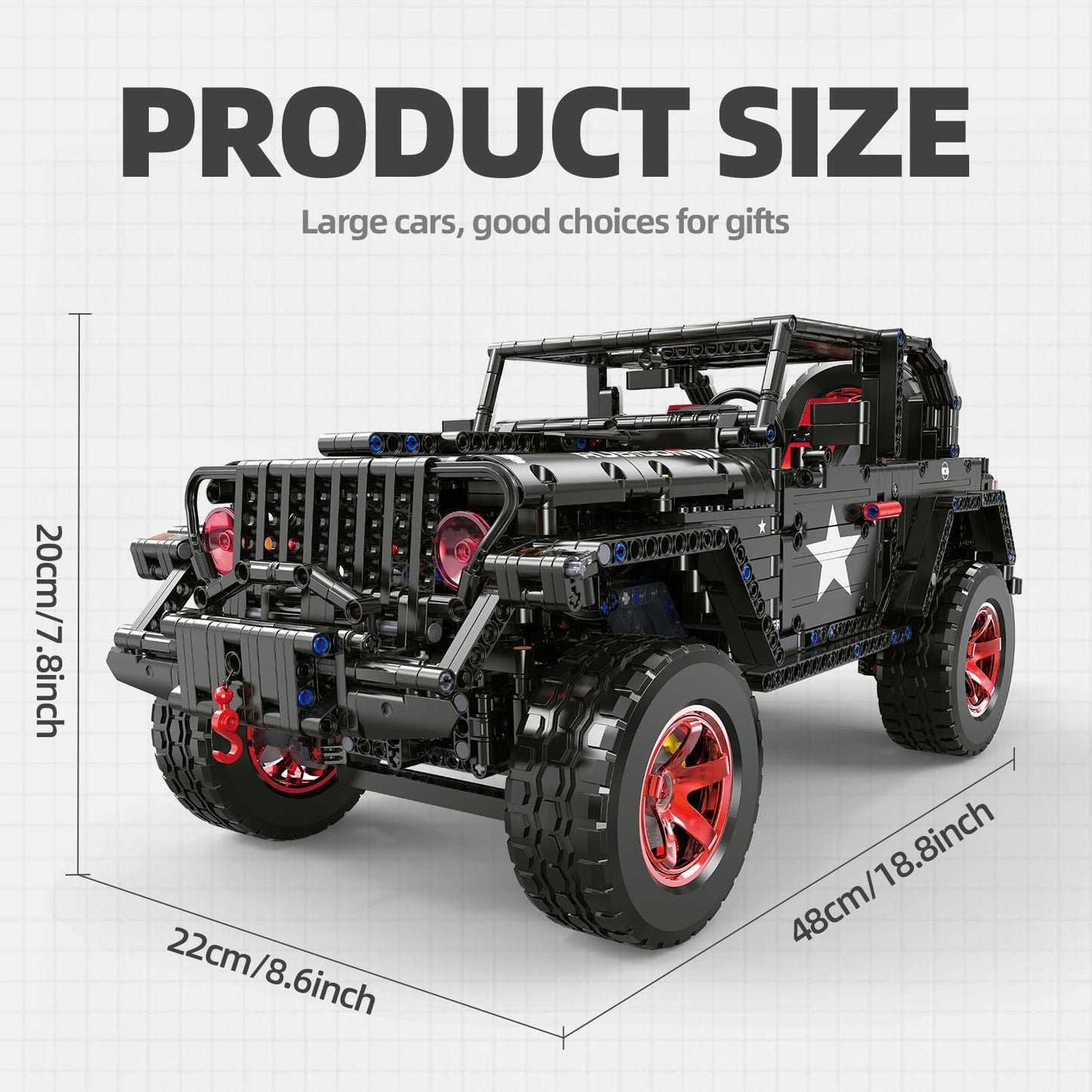 RC Off-Road SUV Wrangler Black Warrior Building Kits, 1/8 Scale Pickup Truck Car with Remote Control Lights, Challenge Building Blocks Gift for Technical Enthusiasts Adults & Teens Age 14+ (2272PCS)