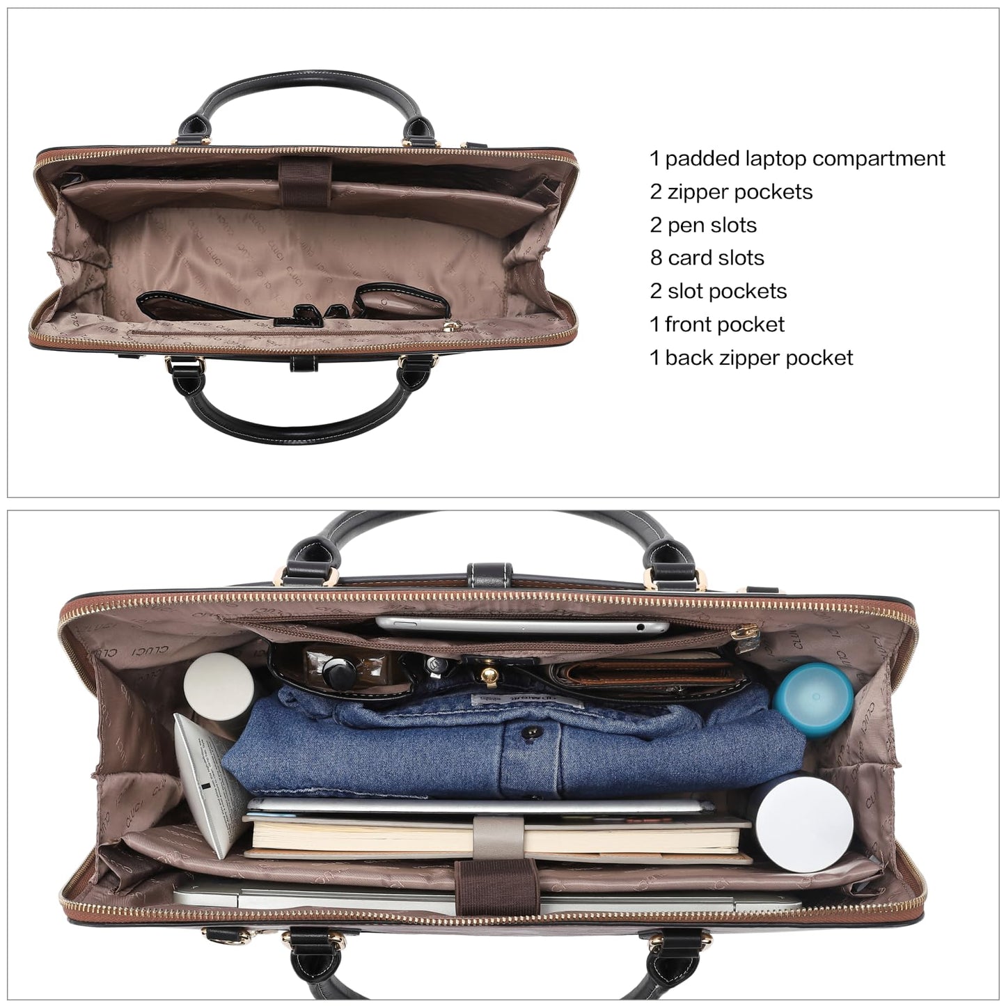 CLUCI Briefcase for Women Oil Wax Leather 15.6 Inch Laptop Slim Business Large Capacity Ladies Shoulder Bags Vintage Brown