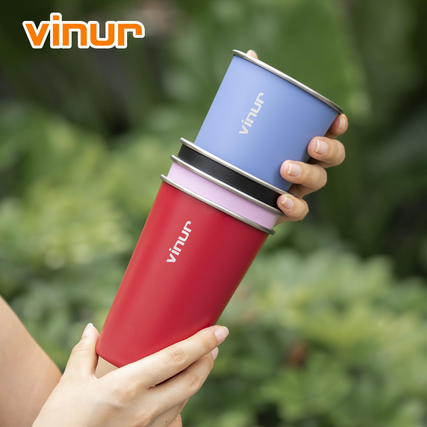 VINUR Stainless Steel Cups-8 Pack 16 oz Pint Cup Tumbler Stackable Colorful Metal Drinking Glasses for Camping, Restaurant, Bar