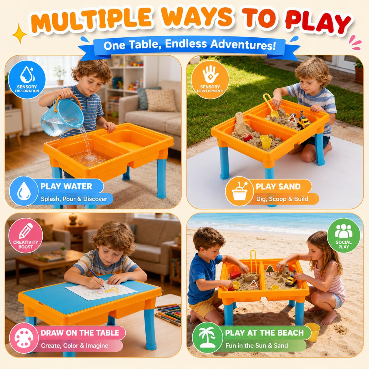 Carolart Construction Water & Sand Table, 2 in 1 Sensory Table Gift