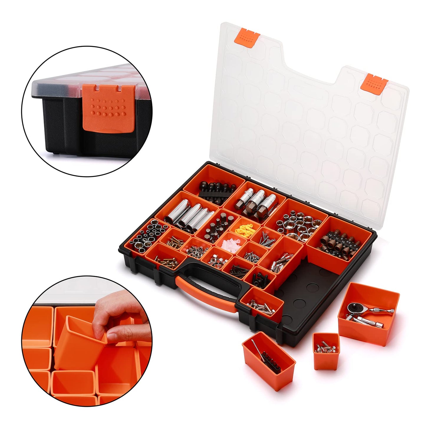 EMENTOL 2PCS Multi-Purpose Portable Organizer Box Set with 44-Removable Compartments, 2 Pieces Professional Boxes with Dimension 16.2"L*13"W*2.3"H