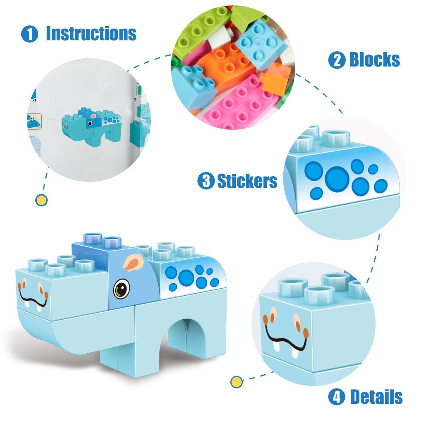 Animal Building Blocks Set, 122 Pieces with Storage Box for Kids Ages 3-4-5-6, Creative Educational Toys for Boys and Girls