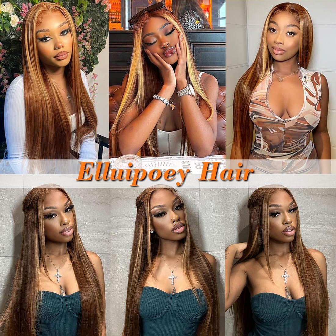 Straight Highlight Wig Wear and Go Glueless Wig Human Hair Pre Plucked Pre Cut 6x4 HD Lace No Glue 4/27 Ombre Highlight Lace Closure Wig 180 Density Colored Human Hair Wig for Beginners Wig 22 Inch