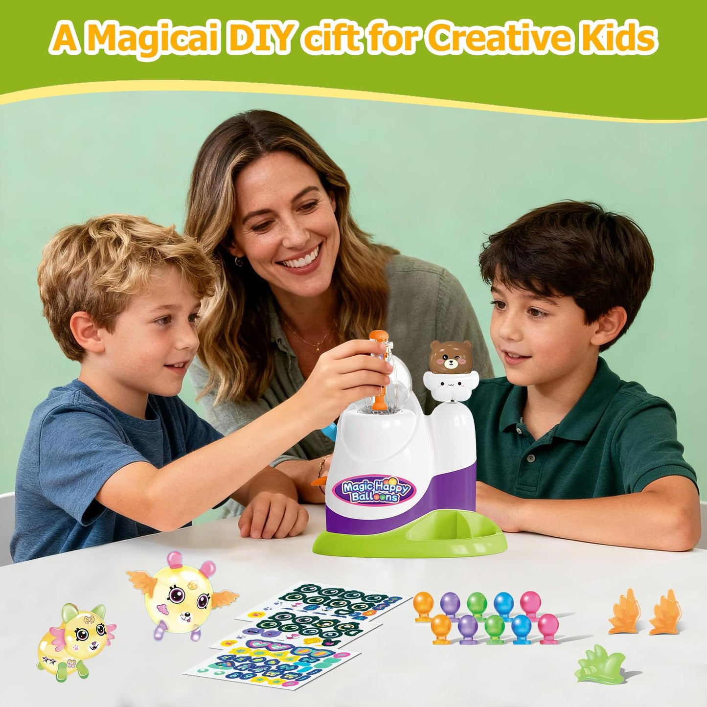 Magic Toy Gifts for Kids | Bear Pump Balloon Craft Set with 60 Pieces, Creative DIY Art Toy for Children Aged 3+, Funny Birthday and Holiday Party Supplies for Girls and