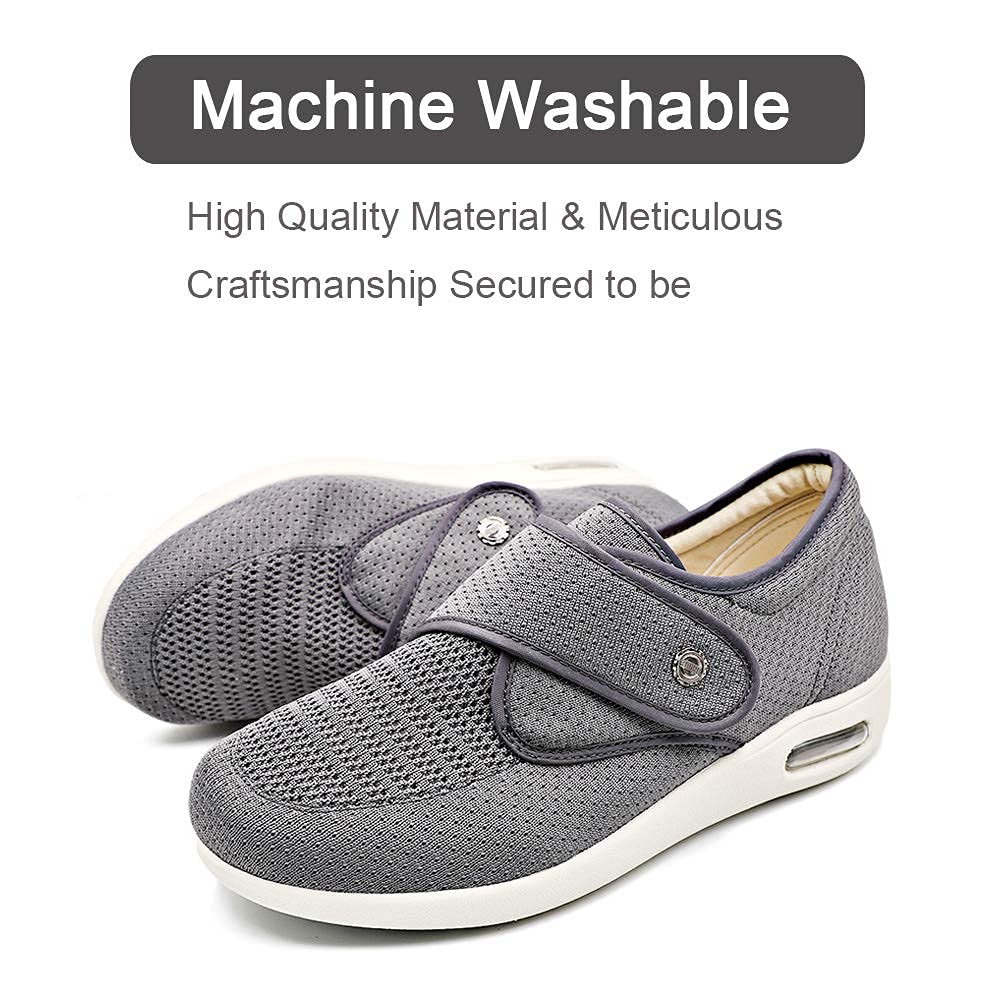 Orthoshoes Women's Diabetic Elderly Shoes Mesh Breathable Walking Sneakers Lightweight Adjustable Easy On and Off Strap Summer Slippers for Swollen Feet, Edema, Foot Pain, Bunions, Grey, 7