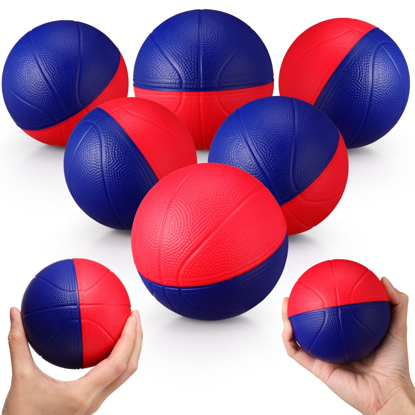 JellyArch 6 Pcs Foam Mini Basketball 4 Inch Mini Hoop Ball Small Squeeze Stress Balls Soft Quiet Bouncy Ball Foam Basketball for Indoor Outdoor Sport Theme Party Game Gifts(Blue, Red)