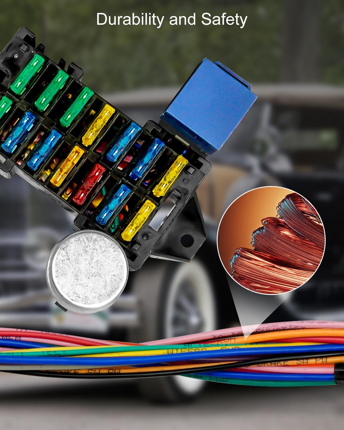 14 Circuit Universal Wiring Harness Fit for Street Muscle Car Hot Rod XL Wires, 12V Fuse Wiring Harness Kit Compatible with Chevy Ford Chrysler Mopar Muscle Car