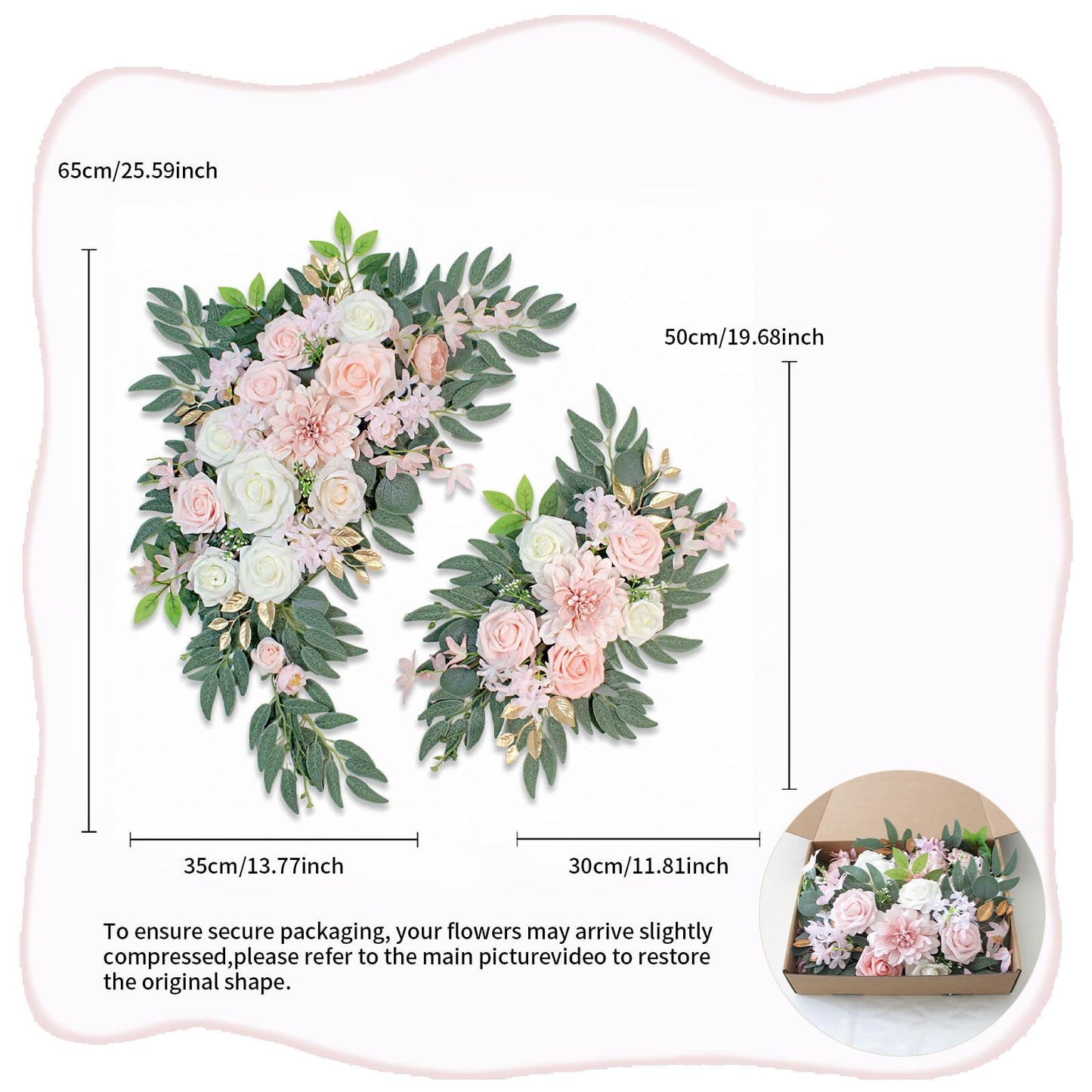 Odouzy Pack of 2 Wedding Arch Decorations Artificial Hanging Flowers Floral Swag for Wedding Welcome Sign Backdrop Balloon Arch Home Party Bridal Ceremony Reusable (Light Pink)