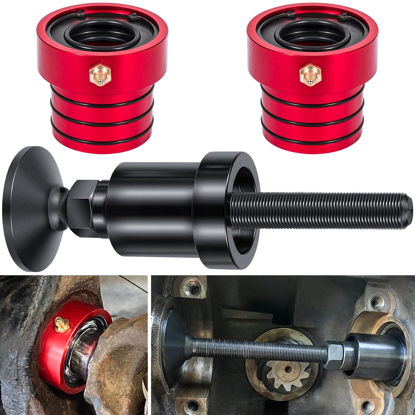 MG21103 Dana 30/44 Front Axle Tube Seal Pair & Inner Axle Side Seal Installation Tool for Jeep Wrangler JK JKU YJ TJ LJ Cherokee XJ Grand Cherokee ZJ 1984-2018 (3PCS Red)