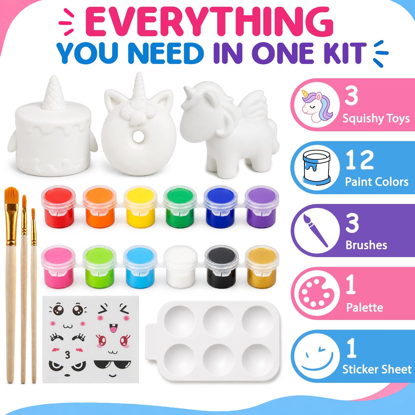 Jim&Gloria Paint Your Own Squishies, Jumbo Squishy Gifts for Girls and Boys 8 9 10 11 12 13 14, Arts and Crafts for Kids, Party Favors for Birthday, Christmas Gift for Kids, Pack of 3