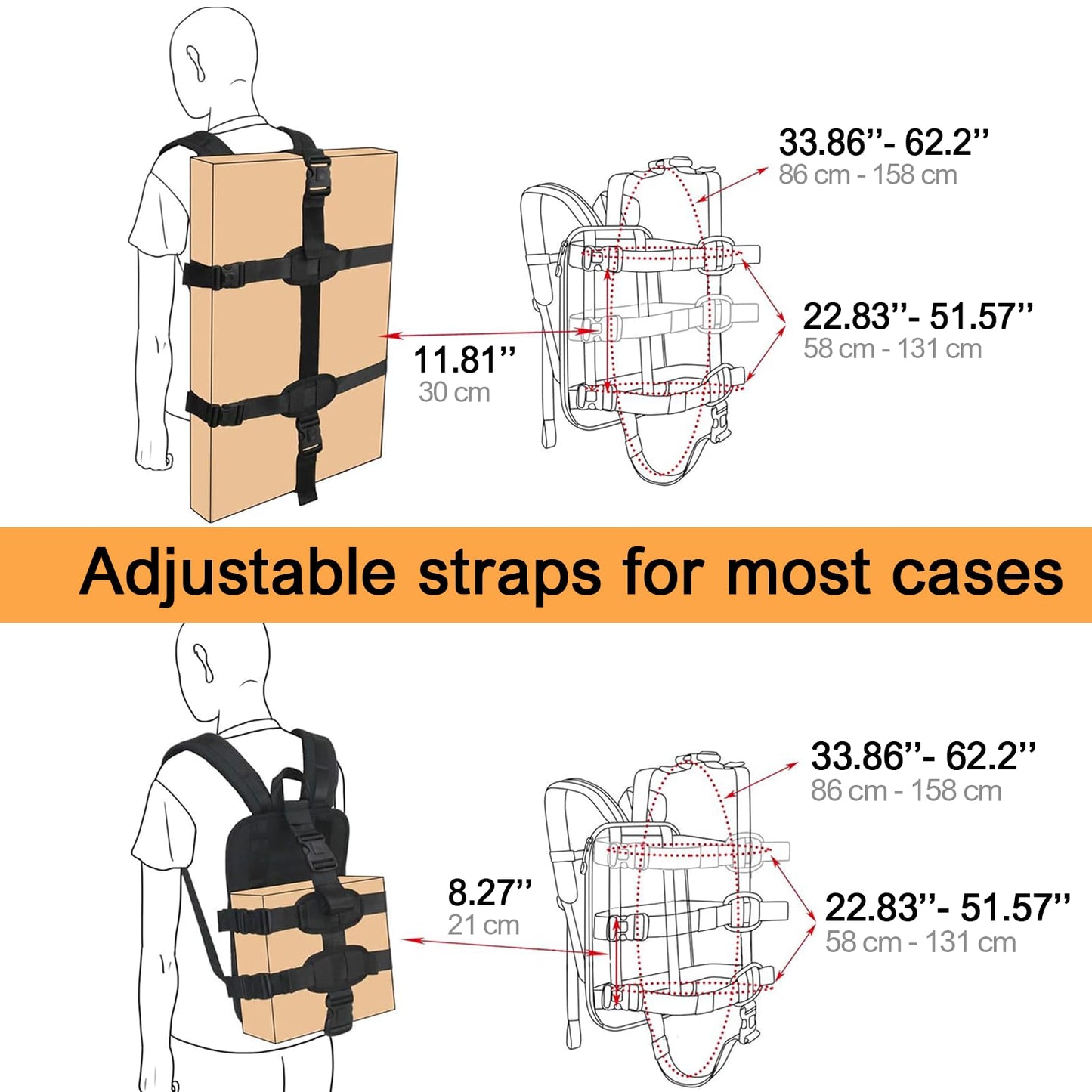 Premium Backpack Carrying System with Adjustable Strap – Ideal for Carrying Small to Medium Size Hard Shell case/Hand Baggage - S