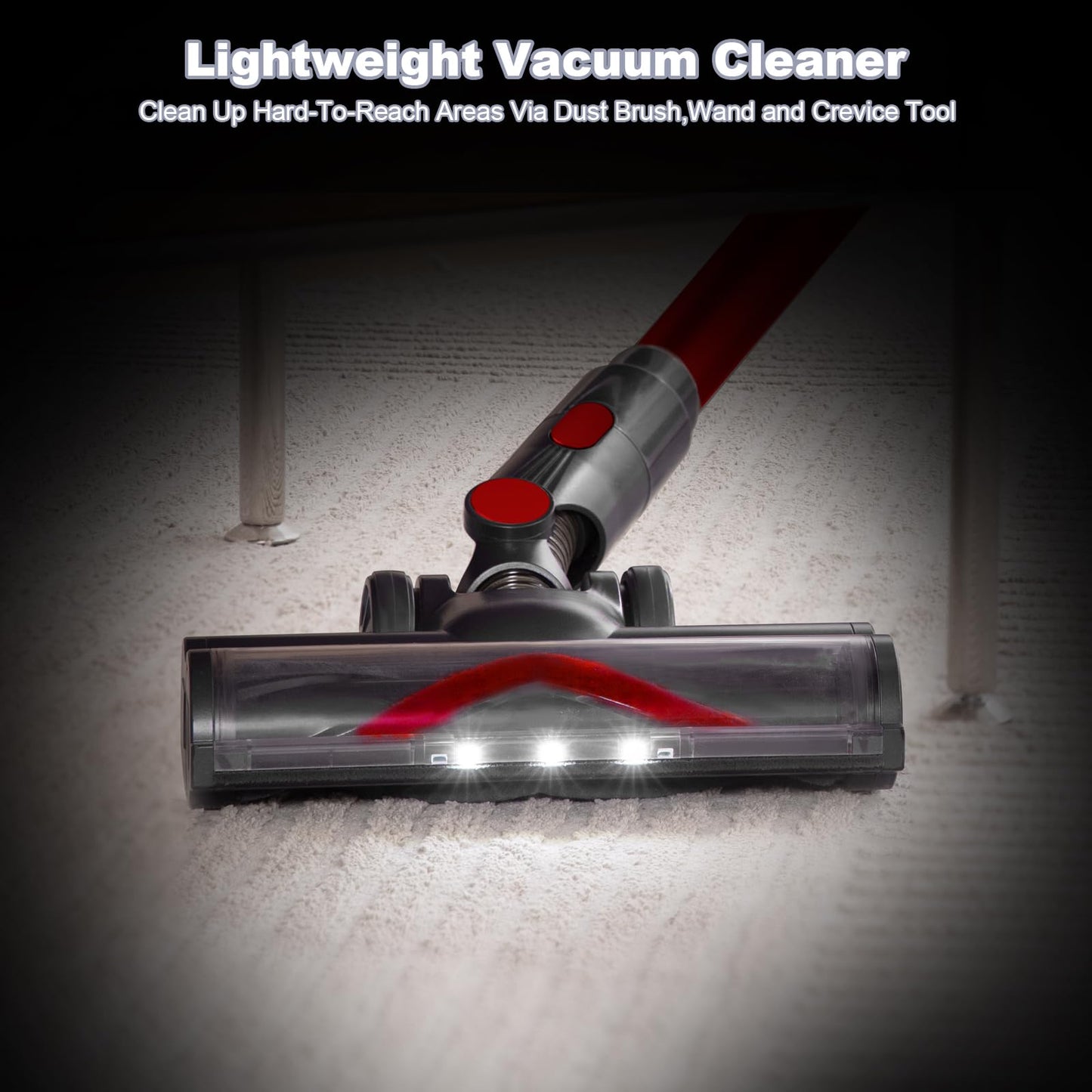 FUNCCUBE Vacuum Cleaners for Home - Cordless Stick Vacuum Cleaner, Lightweight High Power Vac for Pet Hair Carpet Hardwood Floor, Handheld Portable Wireless Rechargeable Battery Household Vac,Red