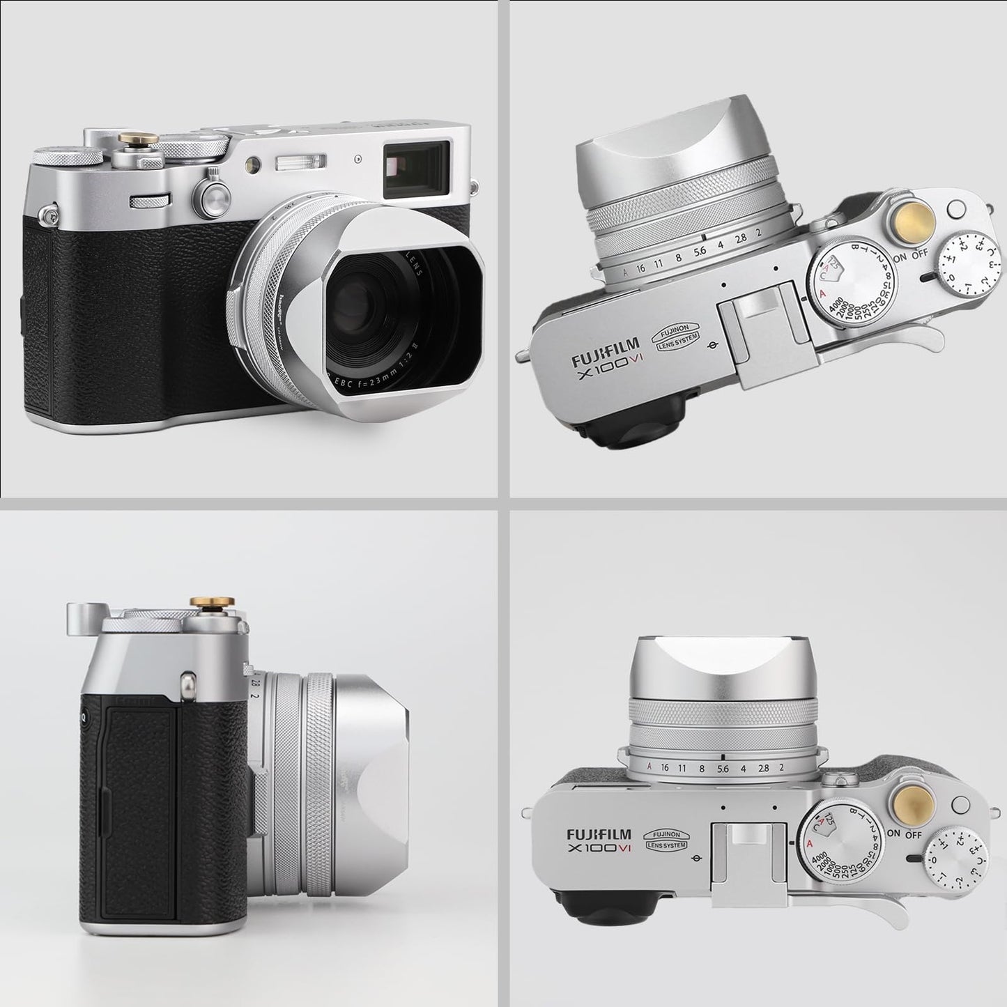 Haoge LH-X54W Square Metal Lens Hood with 49mm Adapter Ring for Fujifilm X100VI Fuji X100V Camera Silver