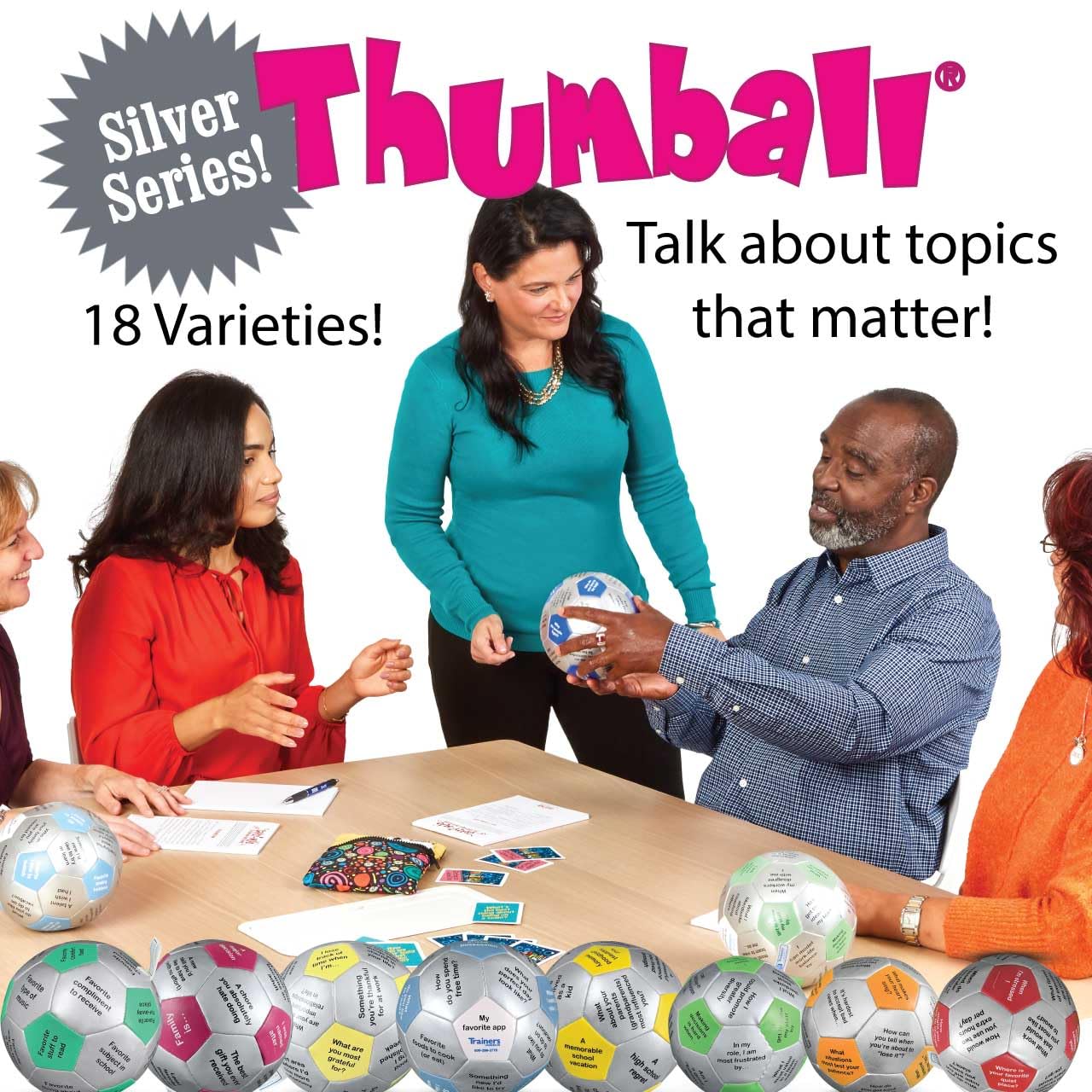 Trainers Warehouse Get Happy at Work Thumball 6" | Team Building Activities - Create a Positive Workplace. Promote Optimisim & Happy Conversations | 32 Prompts
