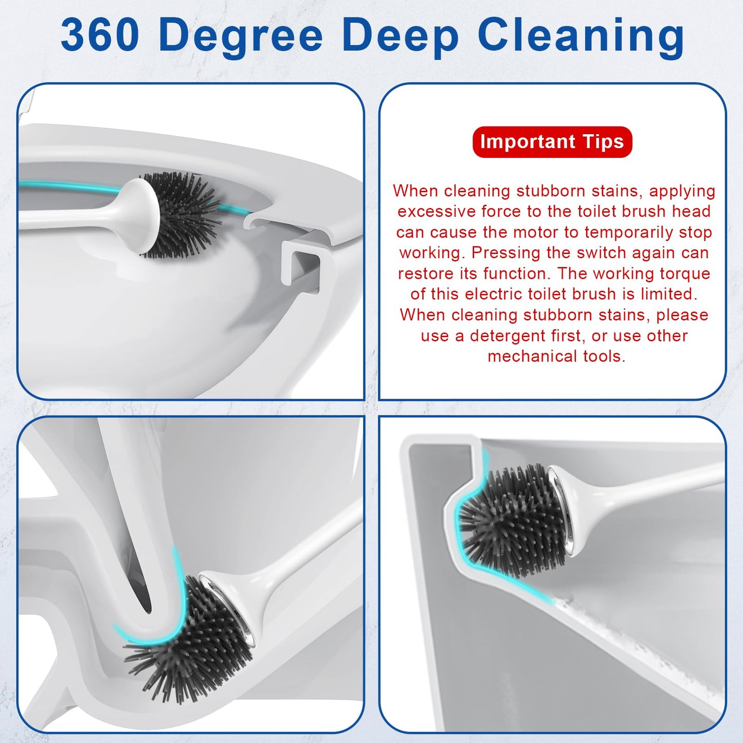 Ratolo Electric Toilet Bowl Brush,Silicone Toilet Brush,Toilet Bowl Brush and Holder Set with Ventilated Holder,Toilet Brush, Floor Standing, Wall Mounted Without Drilling，Rechargeable 2packs
