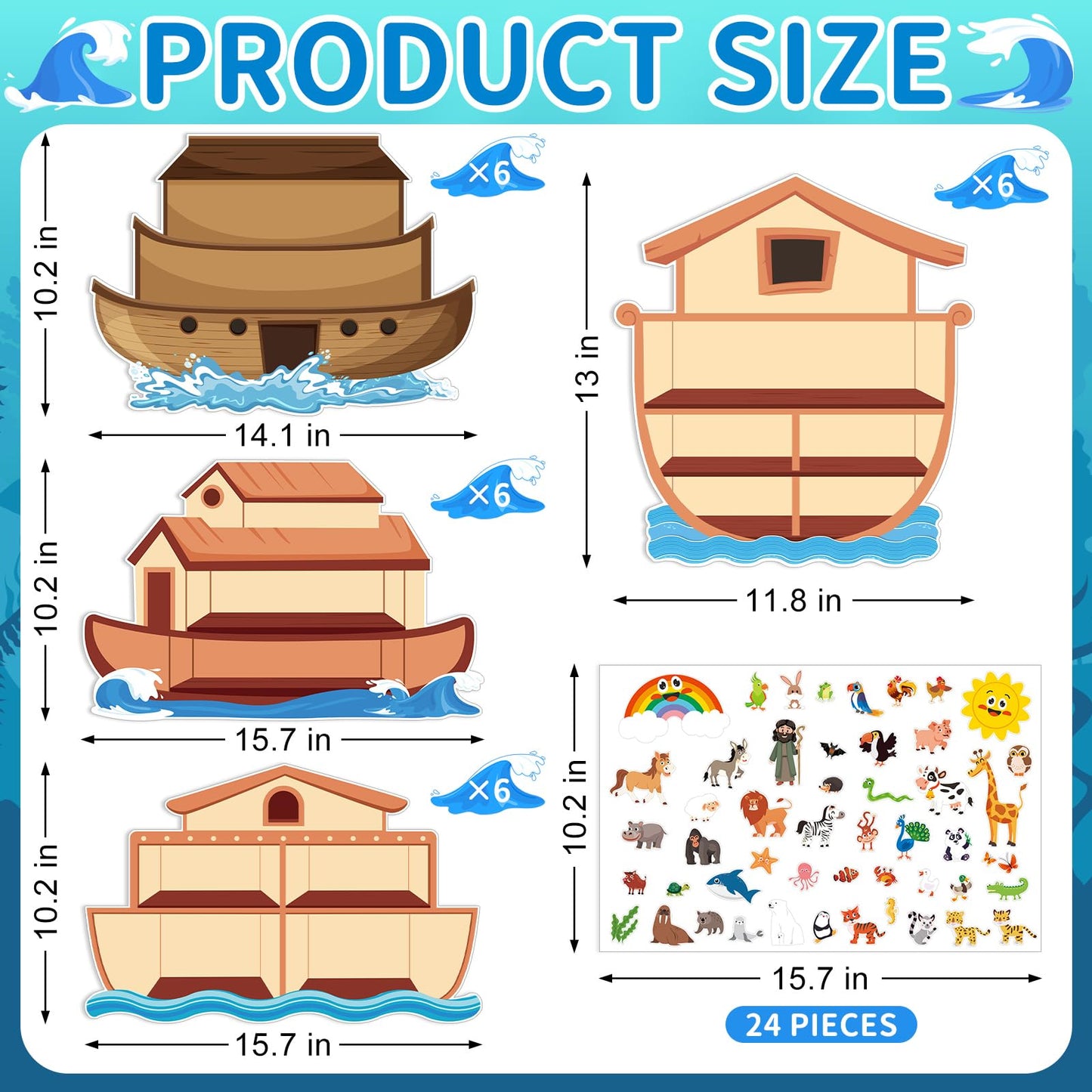 Tenceur 24 Sets Noah's Ark Sticker Scene Including 24 Pcs Noah's Ark Backgrounds and 24 Sheets Animal Stickers, Sunday School Crafts Decorations for Classroom Activities