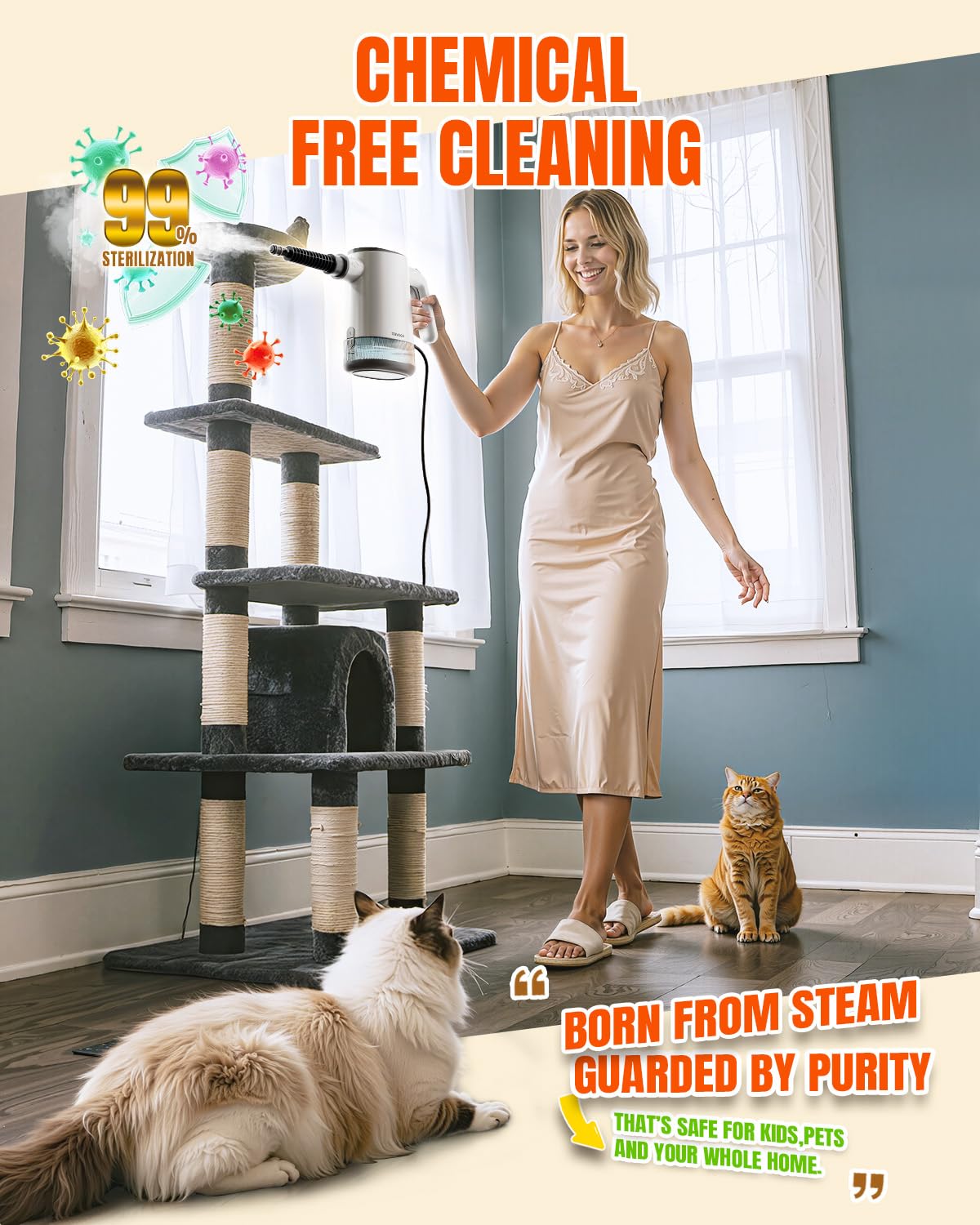 TEEVOGO Handheld Steam Cleaner, Pressurized 15s Instant Heat Steam Cleaner for Home, Upgrade 650ML Tank, Lightweight Portable Steamer for Cleaning Kitchen, Grout, Furniture, Couch, Car and Bathroom