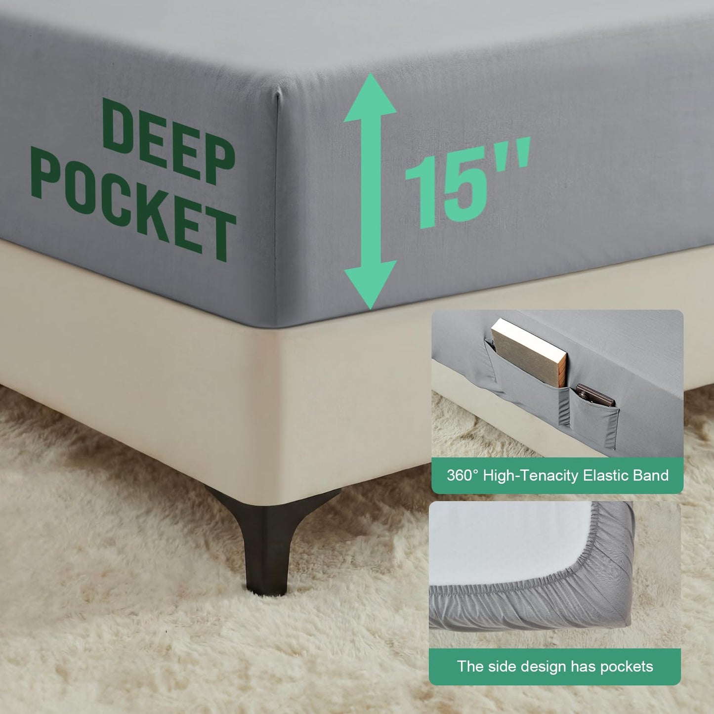 JWQEHUY Grounding Sheets Queen,10% Pure Silver Fiber+90% Organic Cotton,Deep Pocket Grounding Bed Sheets.Grounded Fitted Sheets Set.