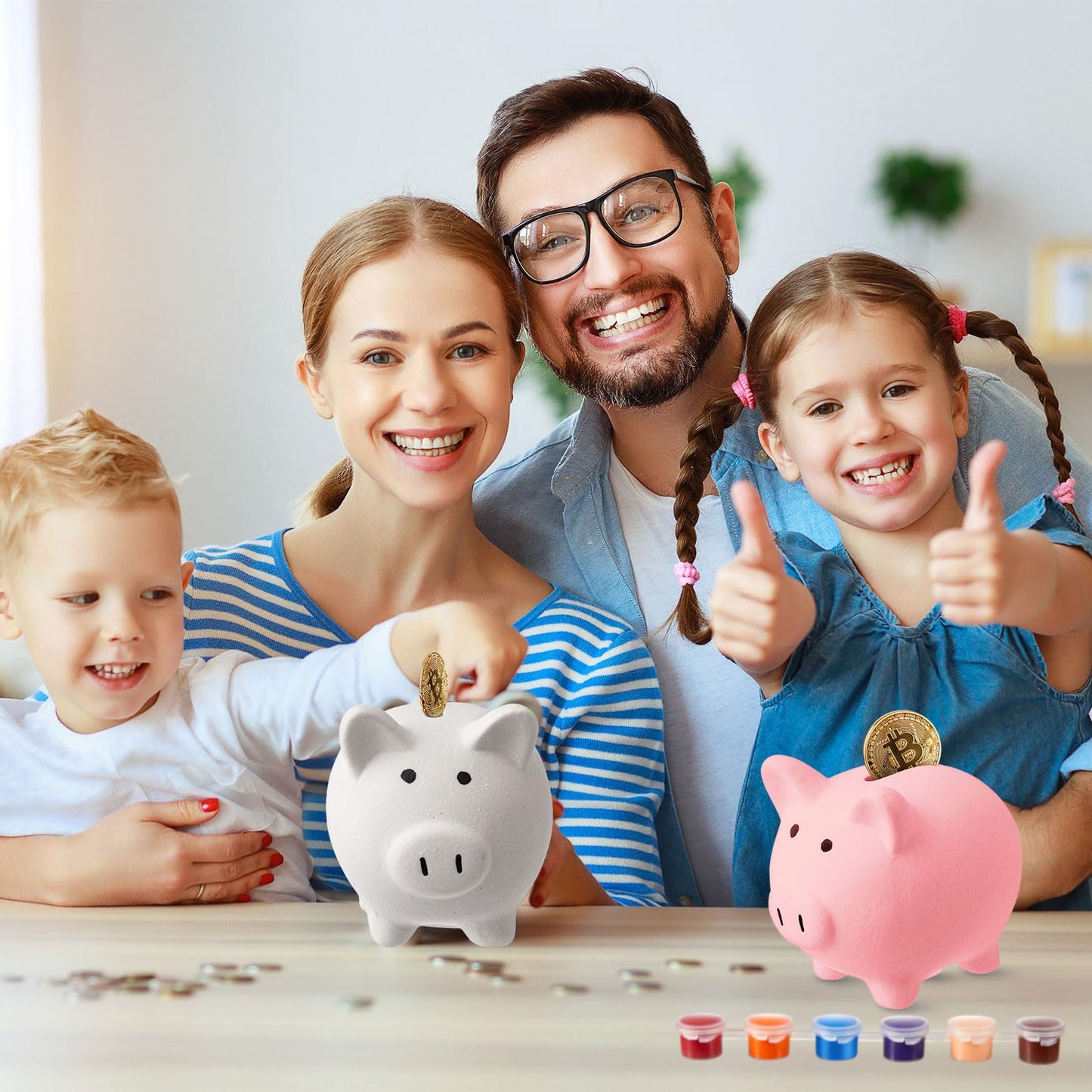 Skybooly 12 Pcs DIY Ceramic Piggy Banks - White, Compact Coin Bank for Boys & Girls Aged 8+, Unisex - Includes 2 Paint Strips & 10 Brushes