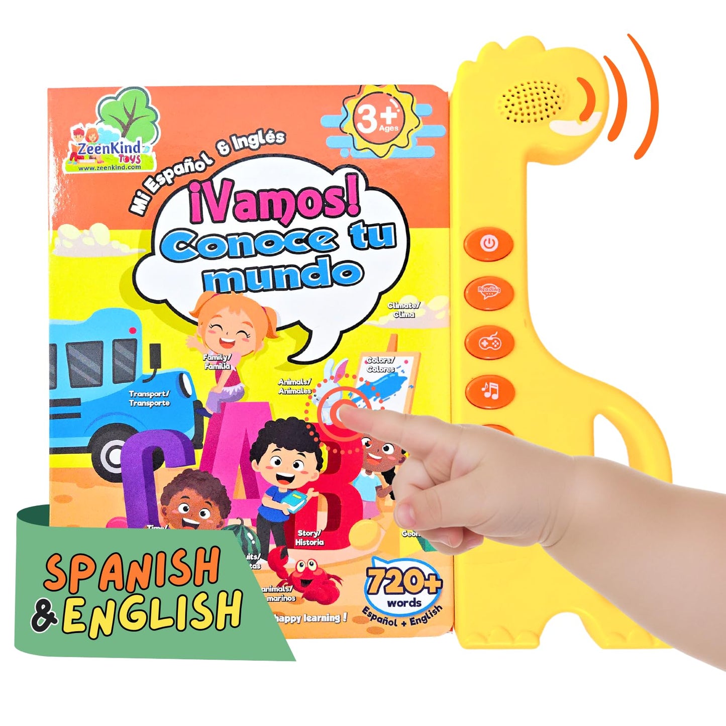 Zeenkind Spanish English Sound Book for Kids 2 3 4 5 Years Old, 420 Words Audio Talking Books for Toddler, Interactive Toys to Learn Spanish, Bilingual Book Juegos para Niños