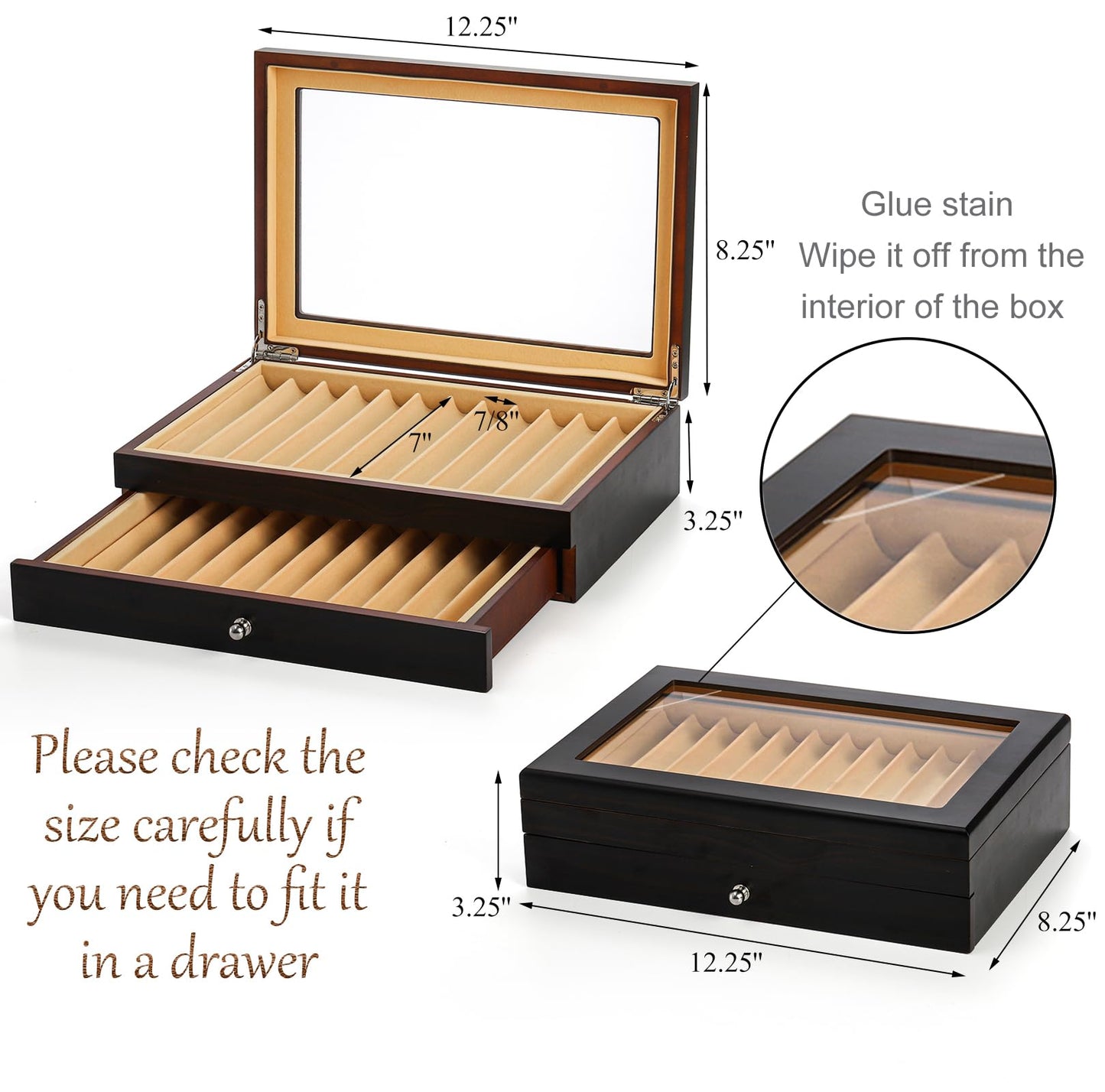 Yesland 2 Layer Ebony Wood Pen Display Box, 23 Slot Fountain Pen Organizer Box with Clear Glass Window Luxury Pen Collection Case for Shop, Home, Father's Day Gift, Black