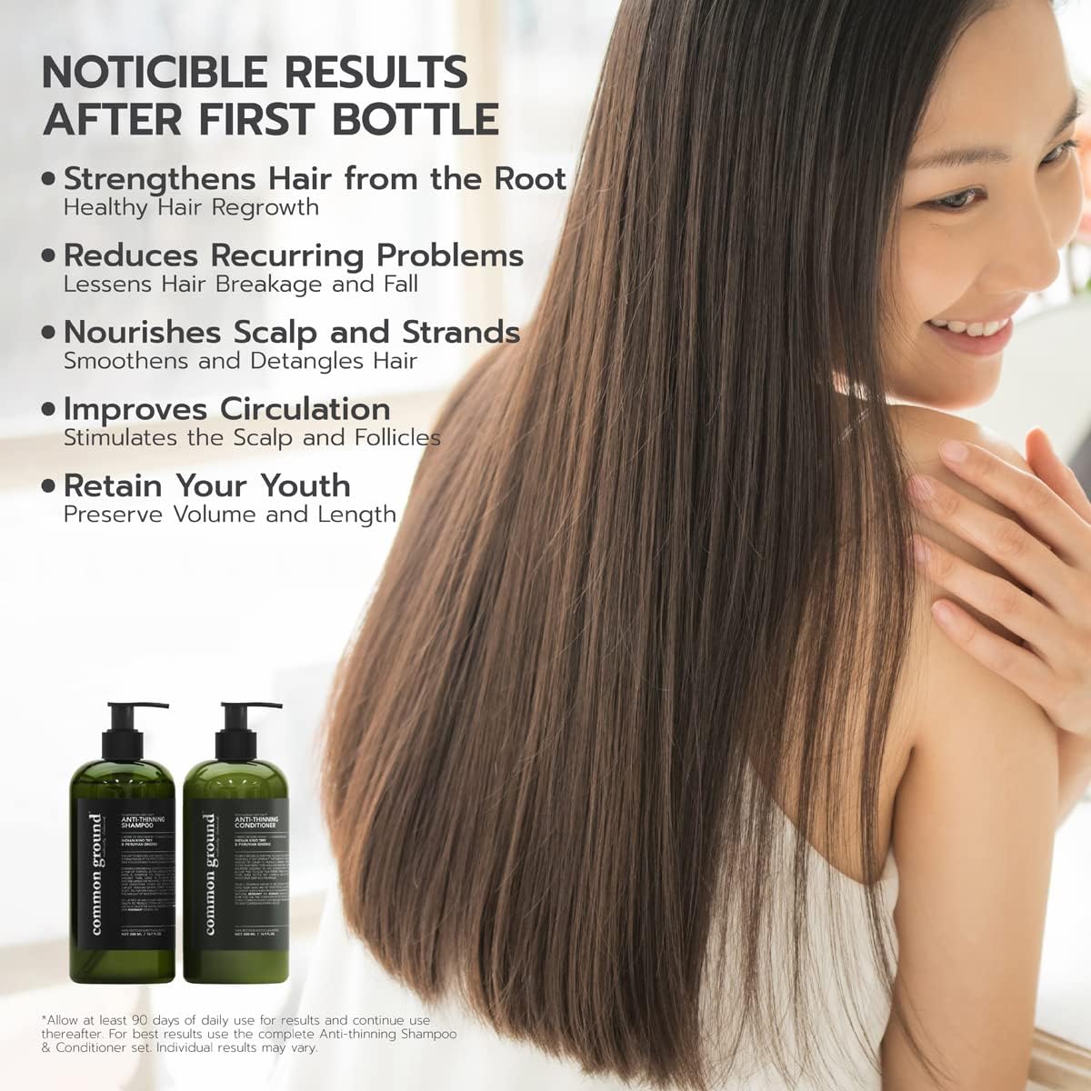 Common Ground Natural Anti Thinning Shampoo and Conditioner Set, Sulphate, Paraben & Cruelty Free, Organic, Vegan, Plant-Based, Bergamot, Rosemary Scent, Kino Tree & Ginseng DHT, All Hair, Men & Women