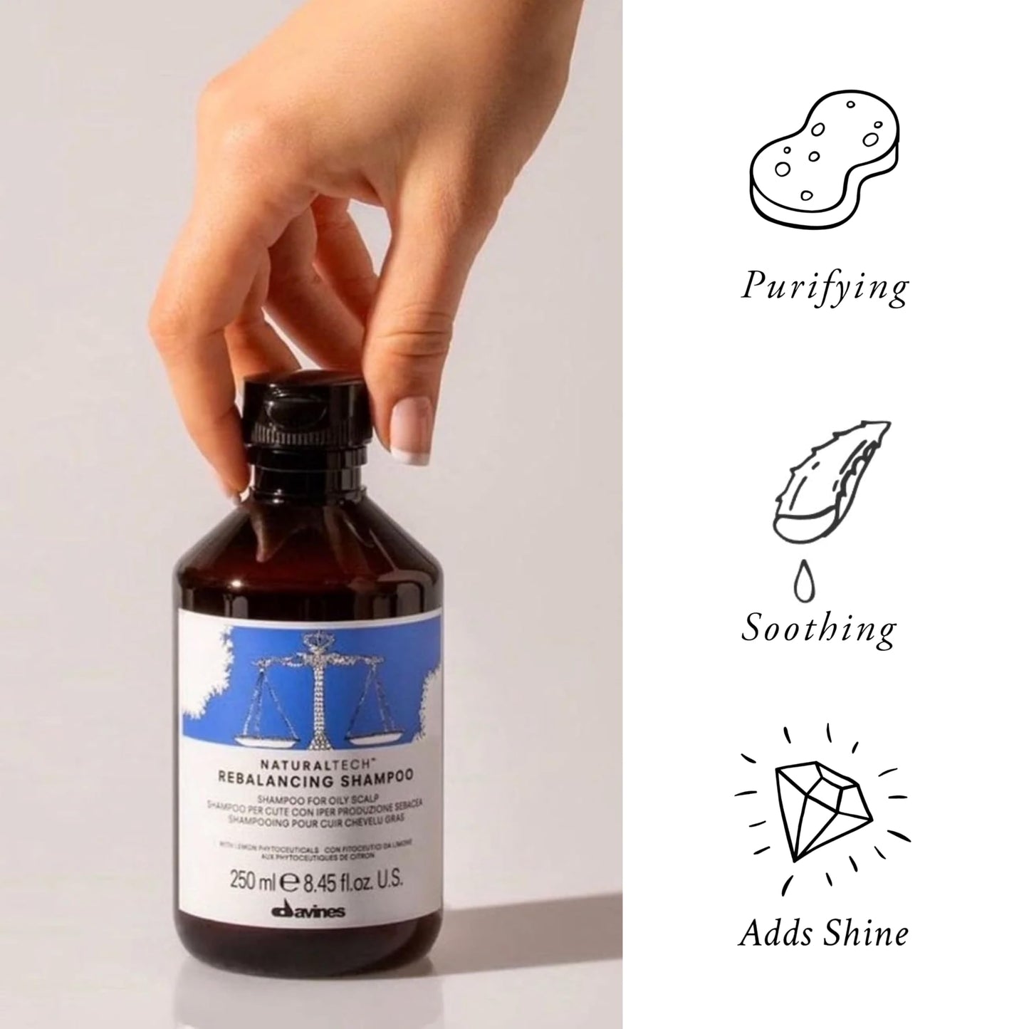 Davines Naturaltech REBALANCING Shampoo, Gently Cleanse The Scalp While Assisting With Excess Sebum Production, Add Shine, 8.45 fl oz
