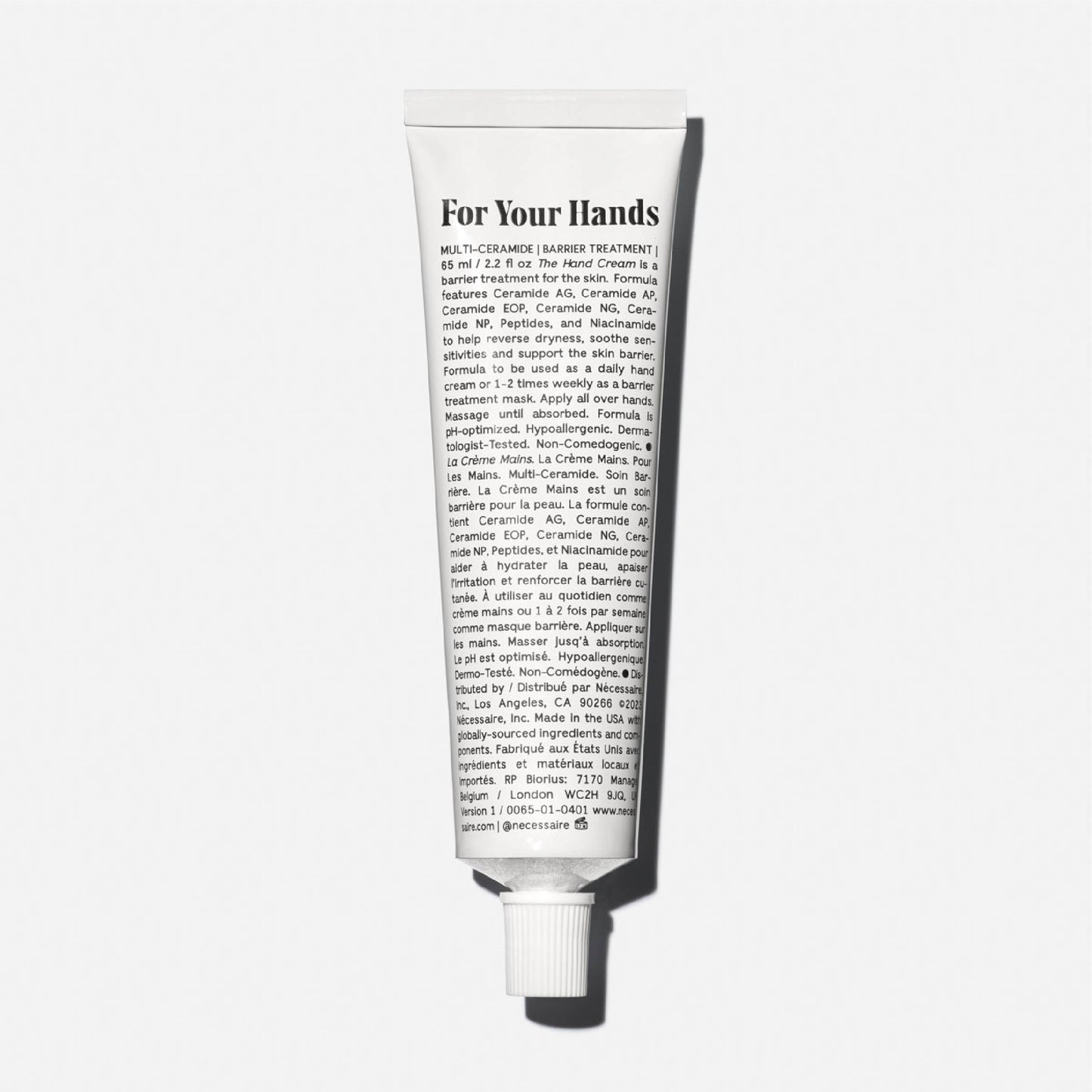 Nécessaire - The Hand Cream for Women & Men with 5 Ceramides & Peptides, Fragrance-Free Hand Lotion, Fast-Absorbing, Non-Greasy. - 2.2 fl oz.
