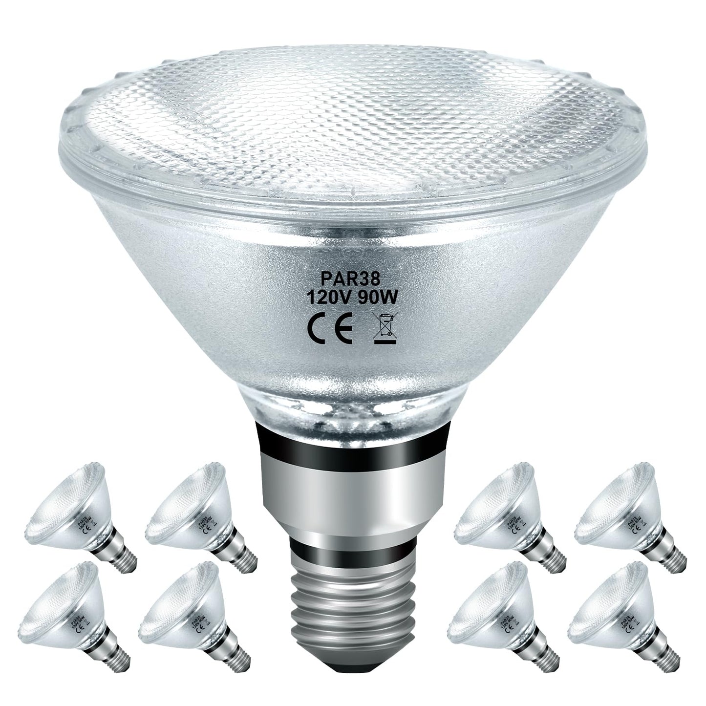 Jaenmsa PAR38 Halogen Flood Light Bulbs 90W 120V, Par38 Halogen Light Bulbs 8 Pack for Indoor and Outdoor Floodlight Bulbs PAR38, Reptile Heat Lamp Bulbs with E26 Base, 2800K Warm White, 4050 Lumens