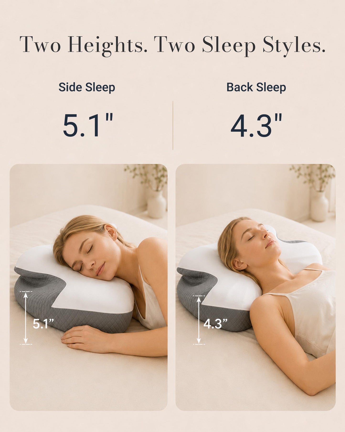 JKNJKN Cervical Neck Pillow for Neck Support, Orthopedic Memory Foam Pillow with Dual Height 4.3" & 5.1" Loft, Cooling Butterfly Contour with Arm Rest for Side and Back Sleepers