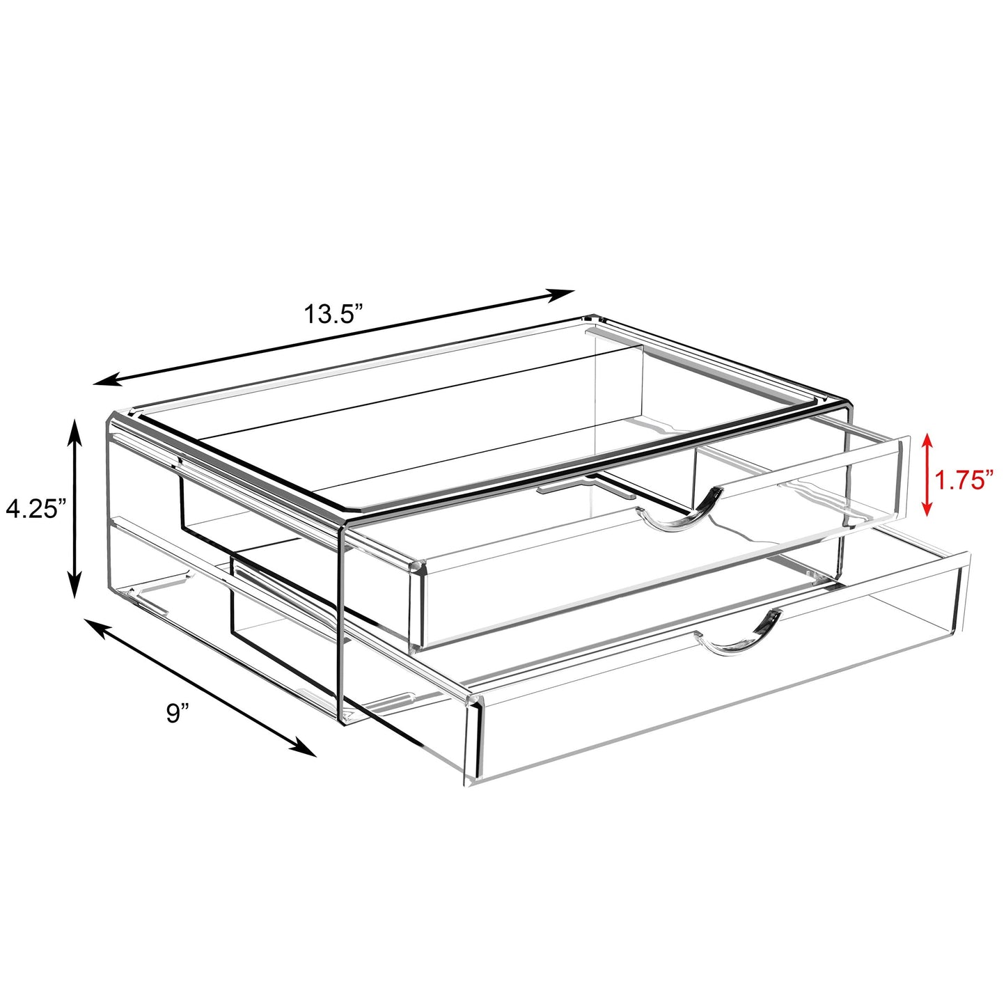 Sorbus Large Stackable Acrylic Drawers - 2 Clear Storage Drawers for Organizing Make up, Nail Polish, Hair Accessories, and Beauty Supplies - Makeup Organizer for Vanity, Bathroom Organizer Countertop