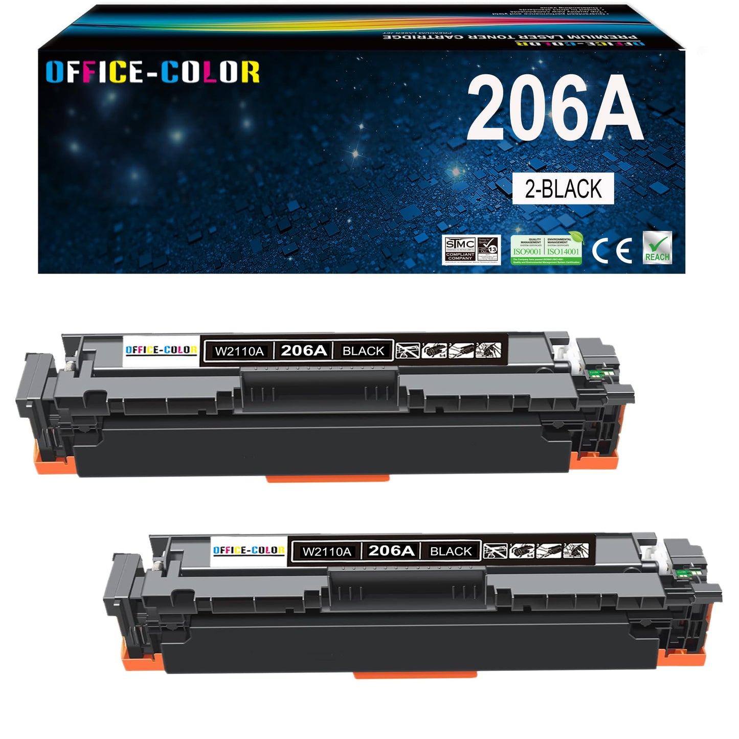 2 Pack Replacement for HP 206A Black Toner Cartridge W2110A for HP Color LaserJet Pro MFP M283cdw M283fdw M282nw M255dw,M255nw Toner Printer Ink (with Chip)