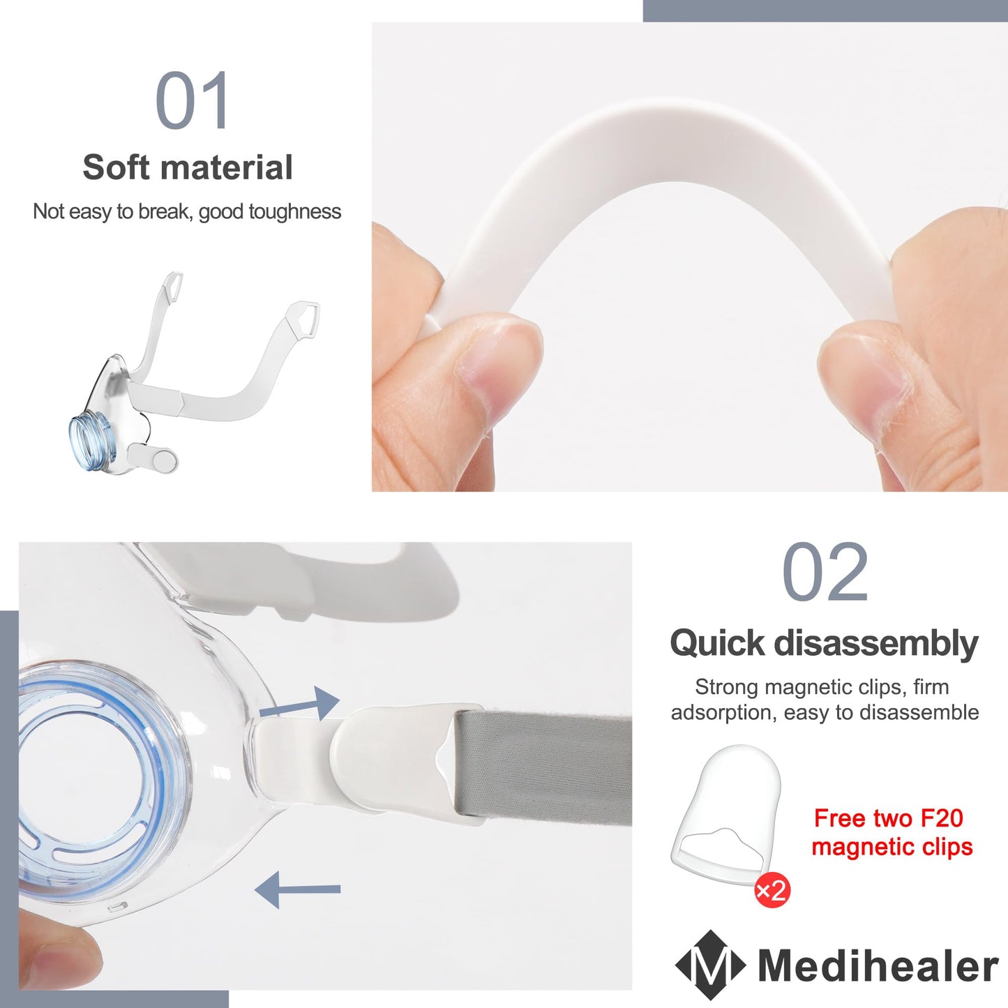 Replacement Frame Elbow Assembly for Airfit F20, Full Set of Frame Elbow Kit Compatible with Airfit F20, Snugly Fit & Improve Wearing Comfort, Great Value Supplies by Medihealer