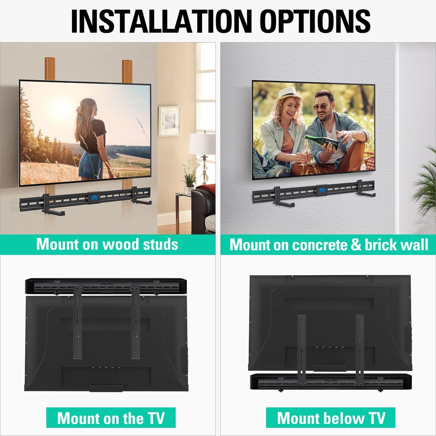 Mounting Dream Soundbar Mount Sound Bar TV Bracket with Holes/Without Holes, Non-Slip Base Holder Extends 3.4" to 6.1", Up to 20 LBS, Safe and Easy to Install MD5425