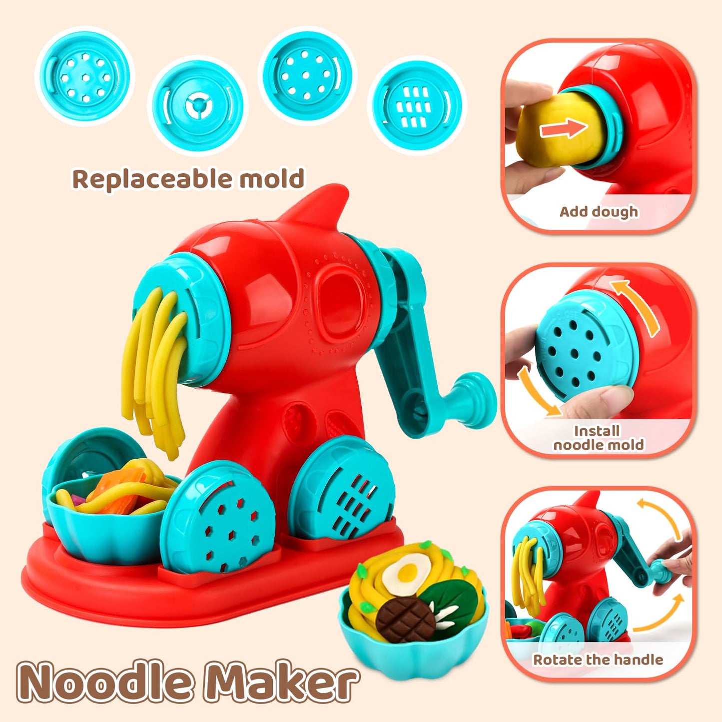 Aprilwolf - 70 Pieces 4 in 1 Set for Kids Ages 3-4-8, Dough Tool Kit for Crafts, Ice Create, Noodles, Burgers, Cake, Kitchen Creations, Kids Toys