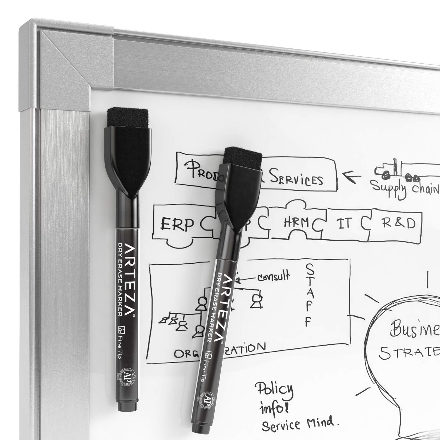 ARTEZA Black Dry Erase Markers with Erasers – Pack of 36 Magnetic Fine Tip Whiteboard Pens with Low-Odor Ink for Office & Home Use