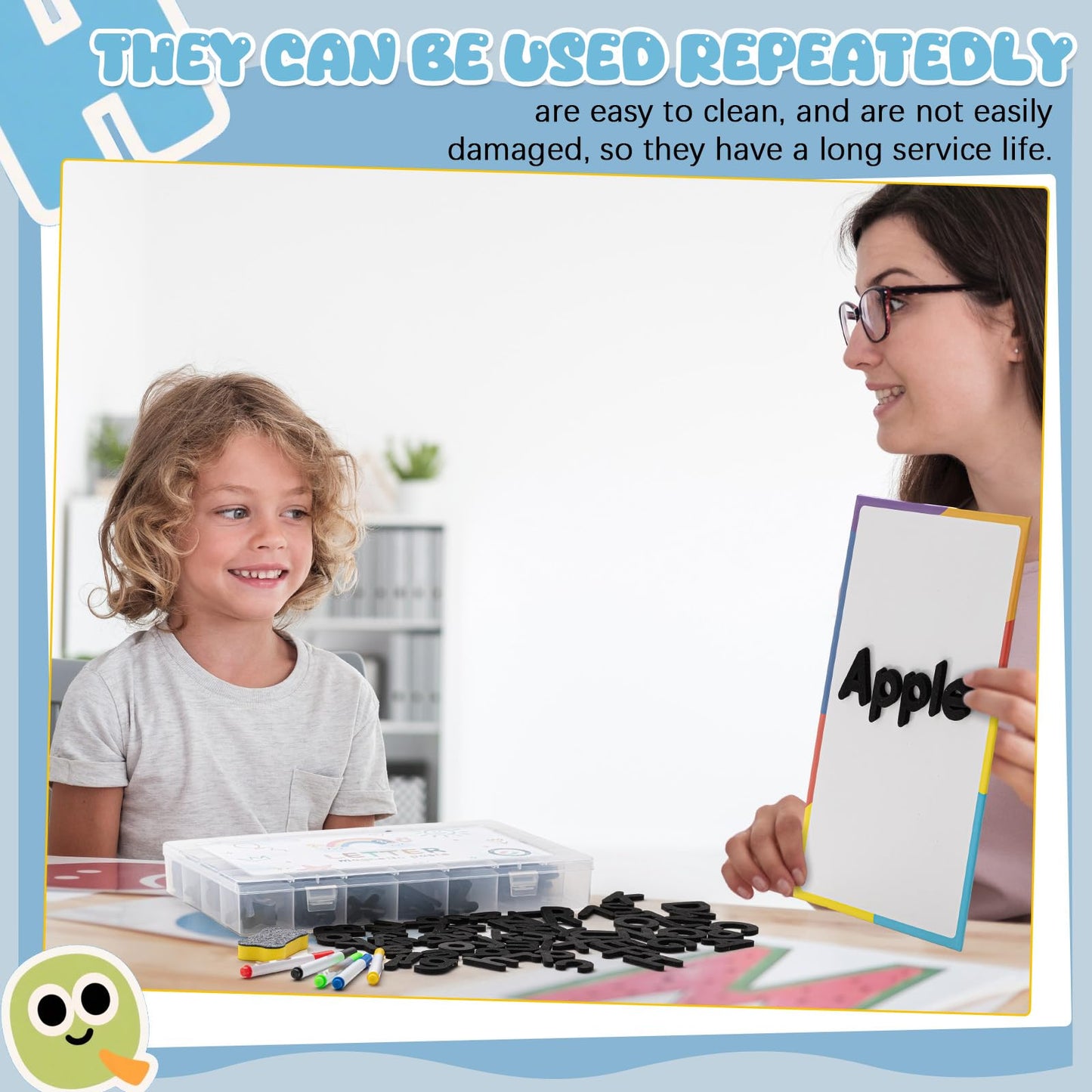 MotiMind 246 Pcs Soft Foam Magnetic Alphabet Letters Kit EVA Alphabet Learning Toys with Whiteboard and Pens Fridge Magnets for Preschool Kids Toddler Spelling and Learning (Boho Color)
