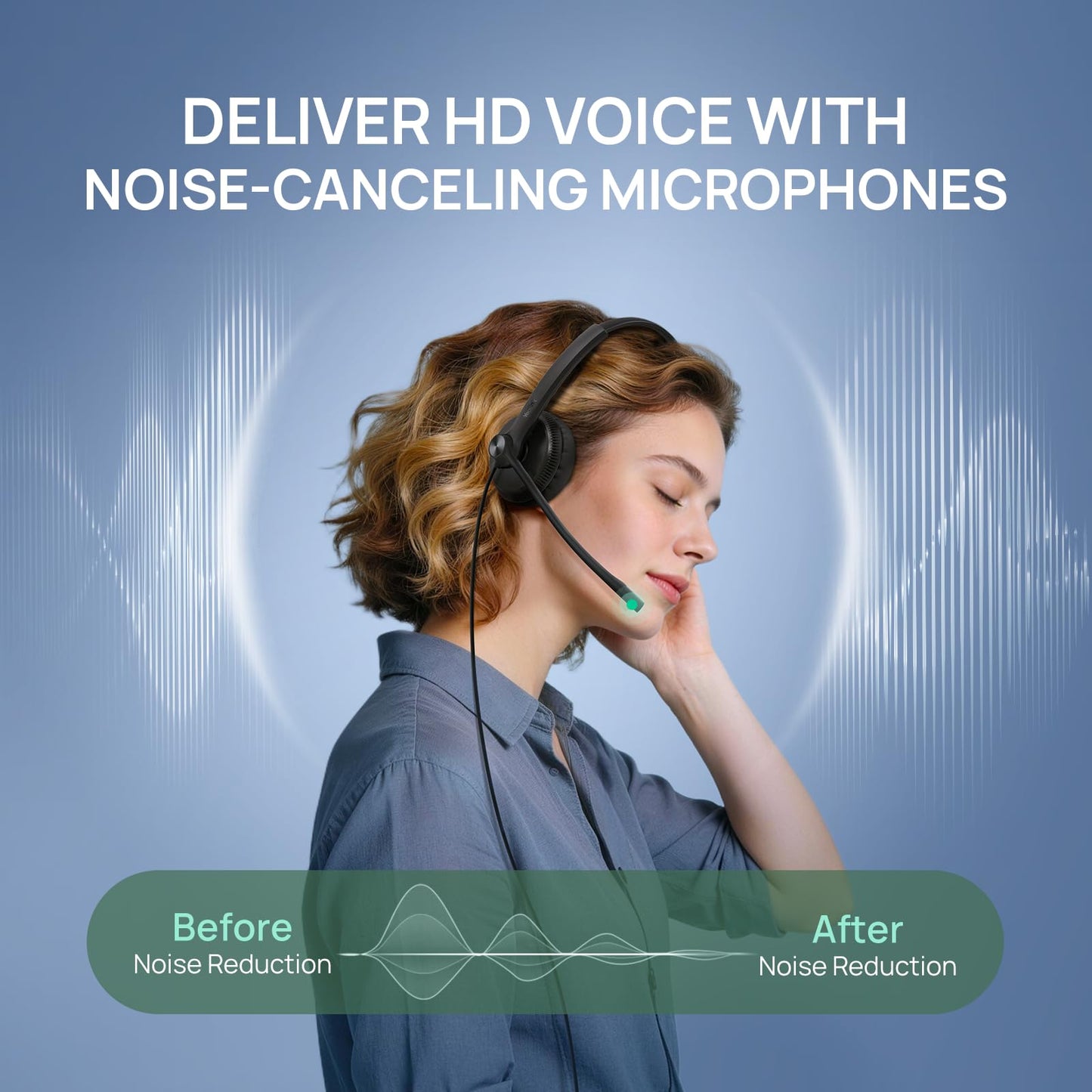 Yealink Phone Headsets for Office Phones YHS34 QD to RJ9 Wired Headset Compatible with Poly Snom Phones Desk Landline Headset with Microphone -Dual/129g/2.1m Cable