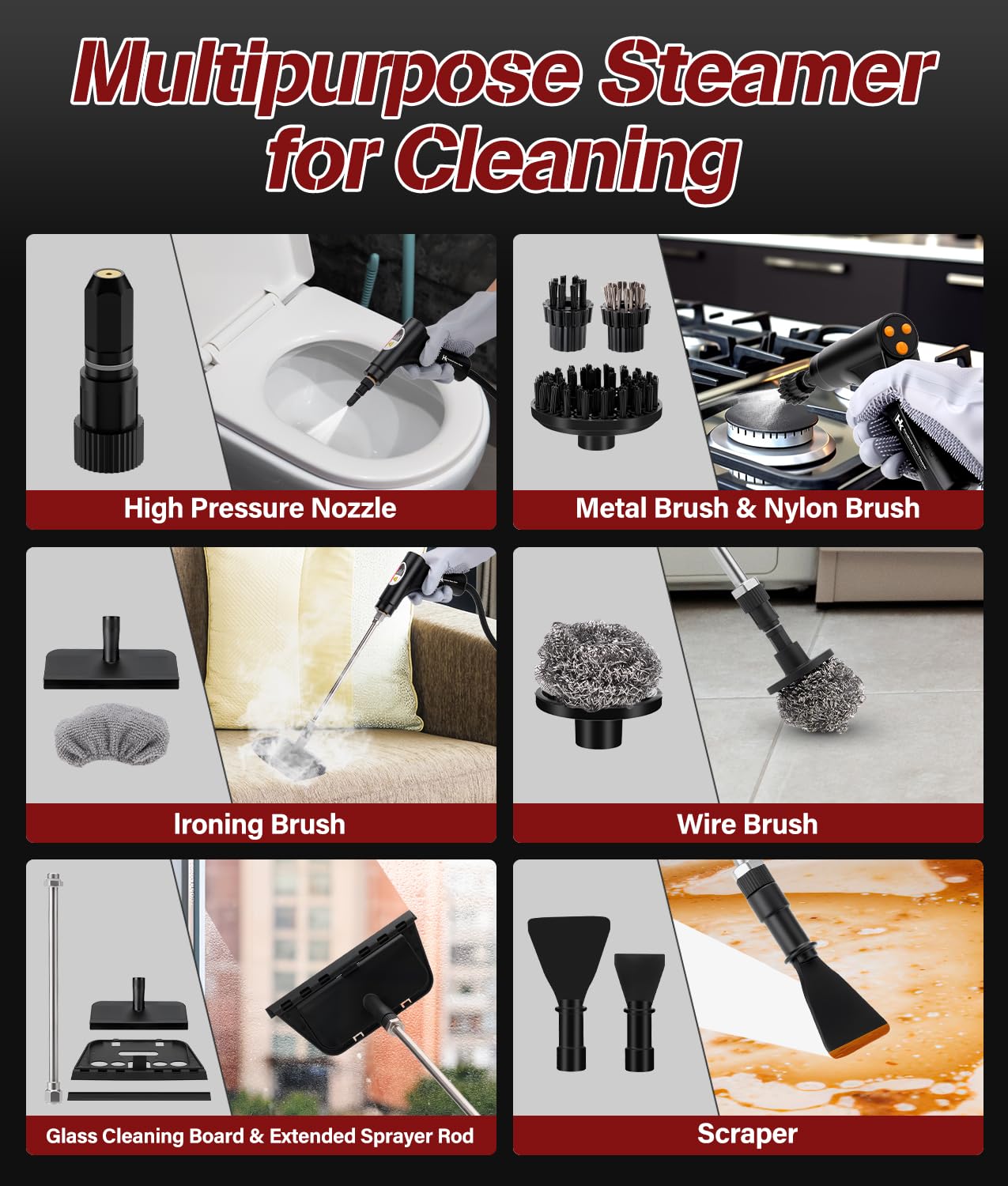 2026 Upgraded Steam Cleaner,10s Heat-Up,1.2L Tank, 6-Level Adjustable Handle,1500W Steamer for Cleaning, Portable Steamer for Cleaning with 20PCS Accessories, Steam Cleaner for Home,Car,Dirt