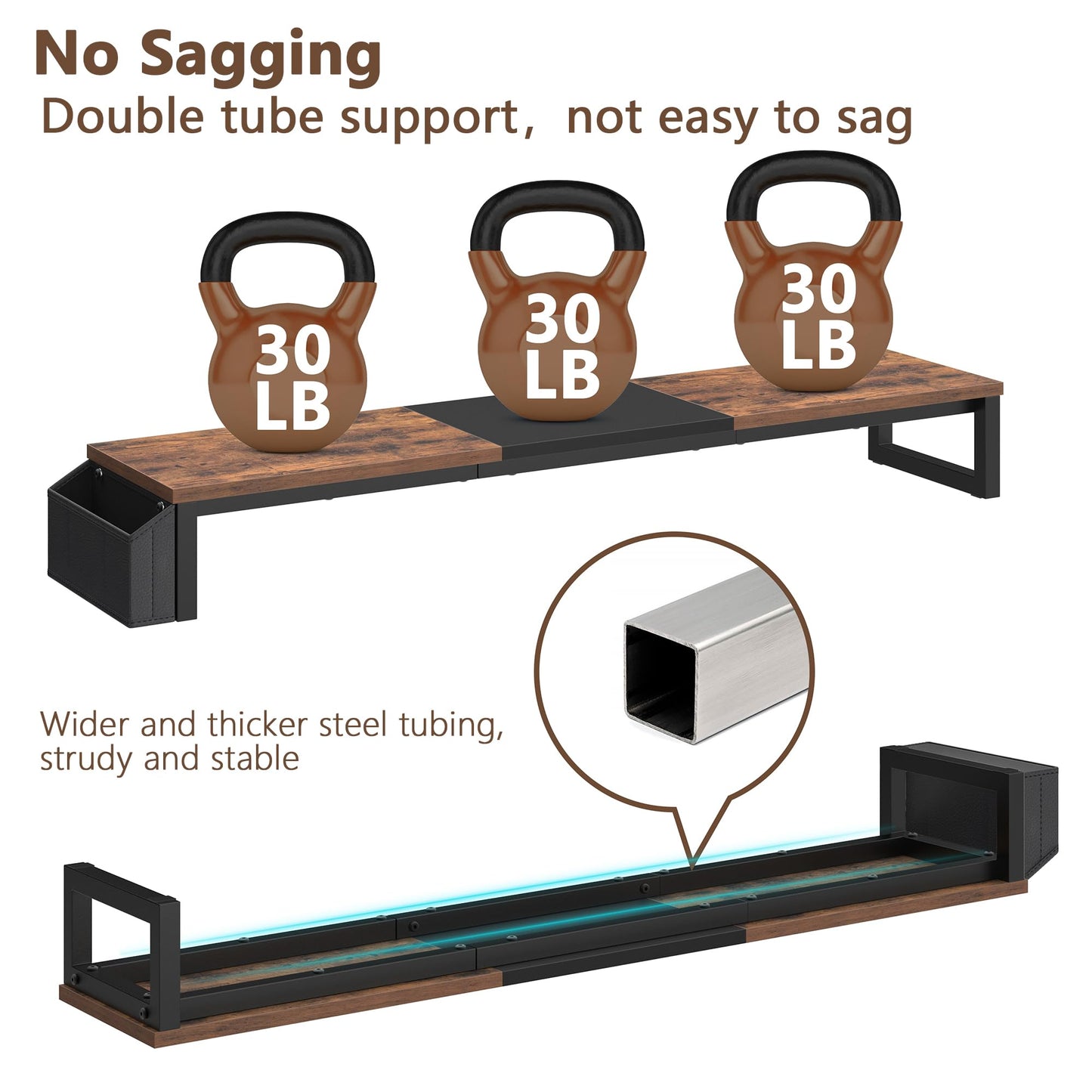 LAND·VOI Dual Monitor Stand Riser,41.5'' Long Monitor Stand for 2 Monitors, Wood Computer Riser with Pocket, Desktop Oraganizer with Pen Holder, Monitor Riser for Desk Computer,Laptop,TV, Rustic Brown