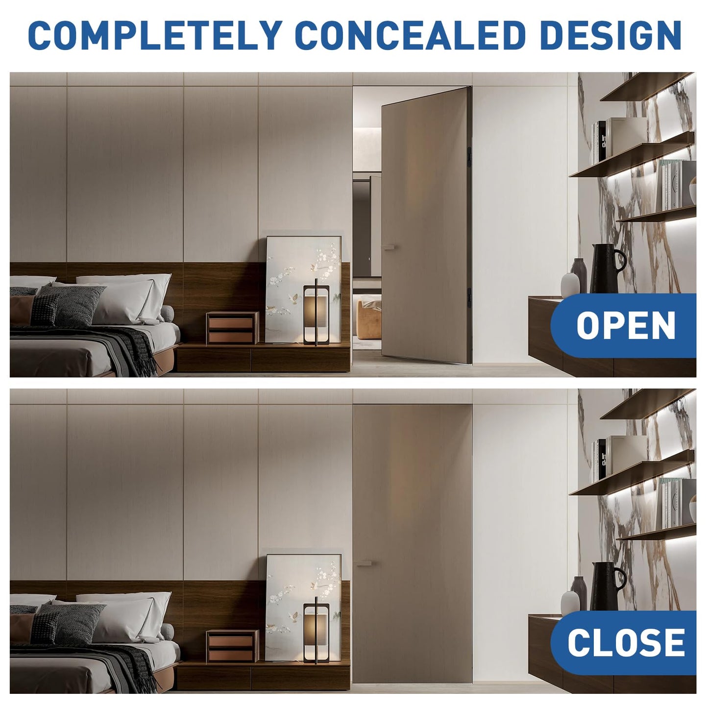 TamBee 6inch Hidden Door Hinges Invisible Hinges Concealed Hinges Zinc Alloy 180 Degree Swing Hinge 3 Way Adjustable Butt Hinge 6 x 2.5 x 1 inch Black (2 Hinges)