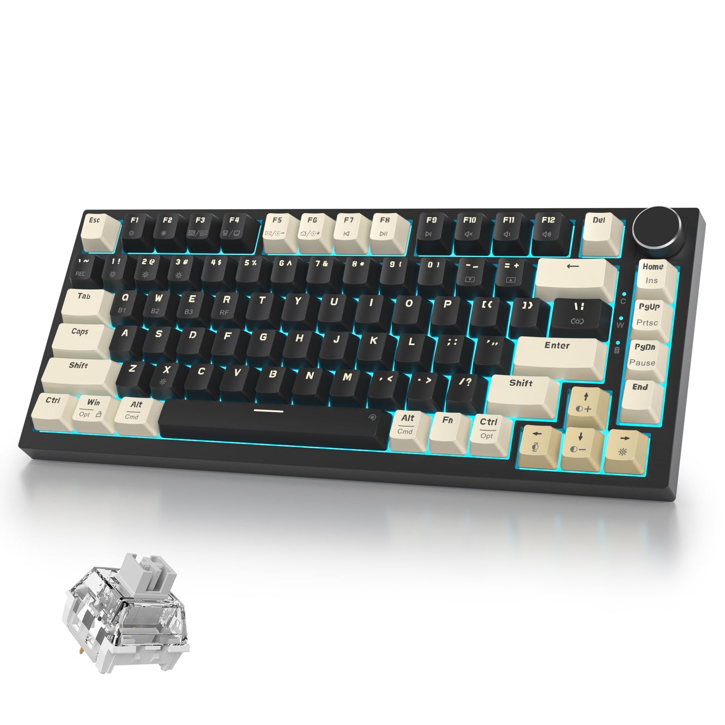 iRoboosta 400PRO 75% Wireless Creamy Mechanical Keyboard Black, Gasket Hot Swappable RGB Gaming Keyboard, Bluetooth/2.4GHz/USB-C Thocky Keyboard with Pre-lubed Cream Grey Switches (82 Black)