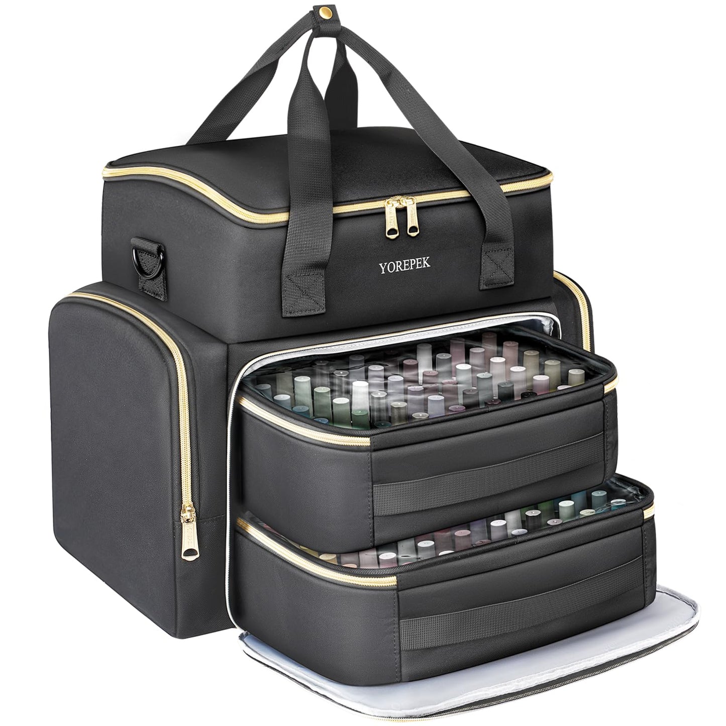 YOREPEK Extra Large Nail Polish Organizer Case Holds 96 to 100+ Bottles (15ml/0.5 fl.oz) UV lamp, Gel Polish Travel Case Bag with 2 Removable Pouches Fits Nail Suppiles, Gift for Manicurist, Grils