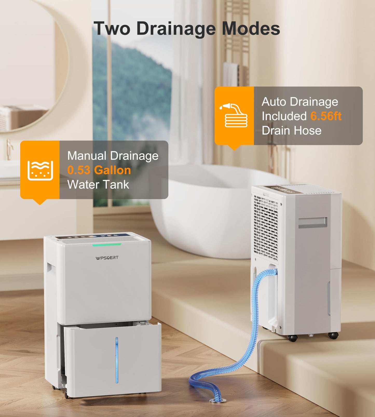 4000 sq.ft Dehumidifier for Basement, 45 Pint Dehumidifiers for Home with Drain Hose, WPSOERT Smart Compressor Dehumidifies for Large Room, Bedroom, 3 Modes, Intelligent Humidity Control, Auto Defrost