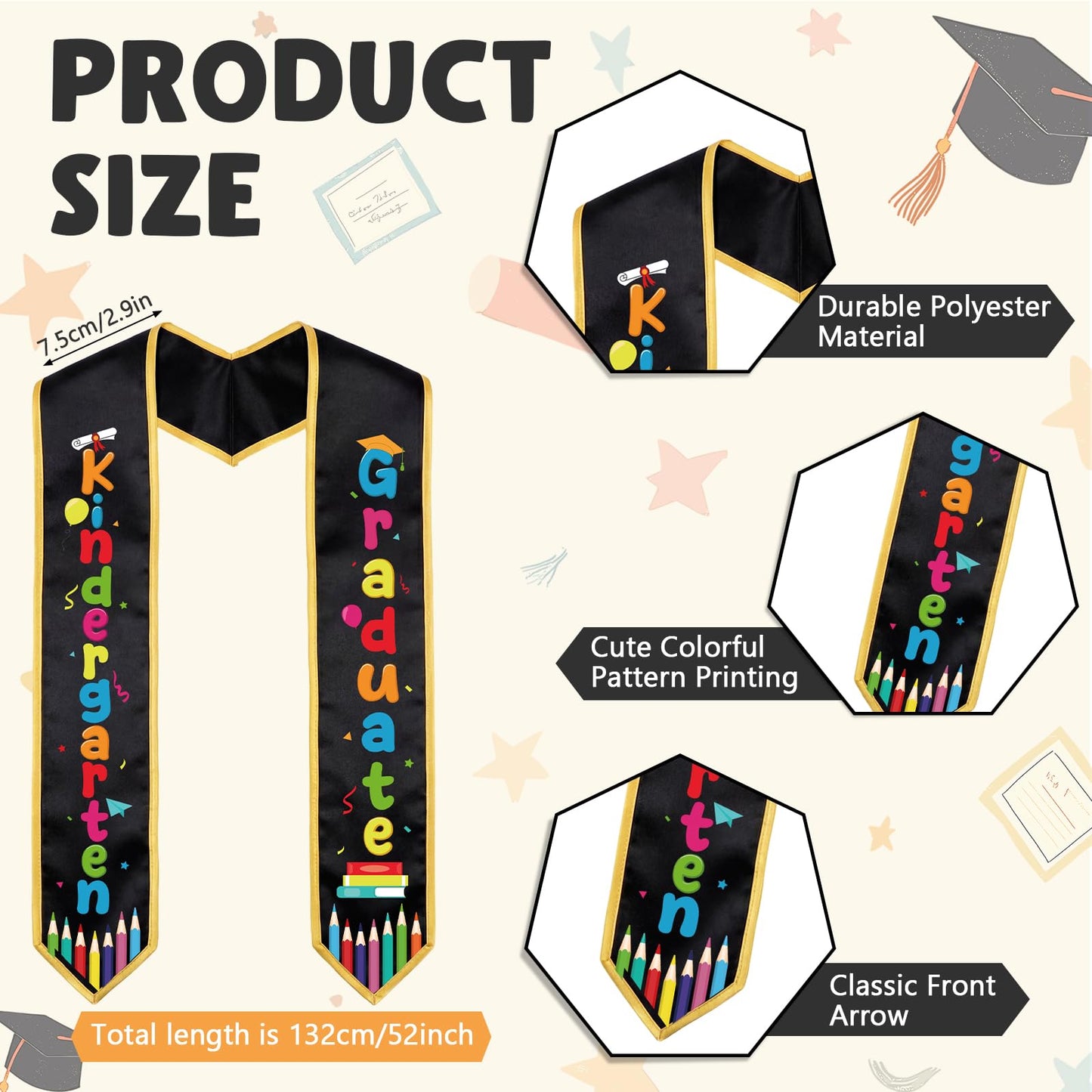 Chicingyou 24 Pcs Kindergarten Graduation Sash Bulk 2026 Grad Stole Preschool Sash for Kids Classroom Party Decoration Gifts(Black)