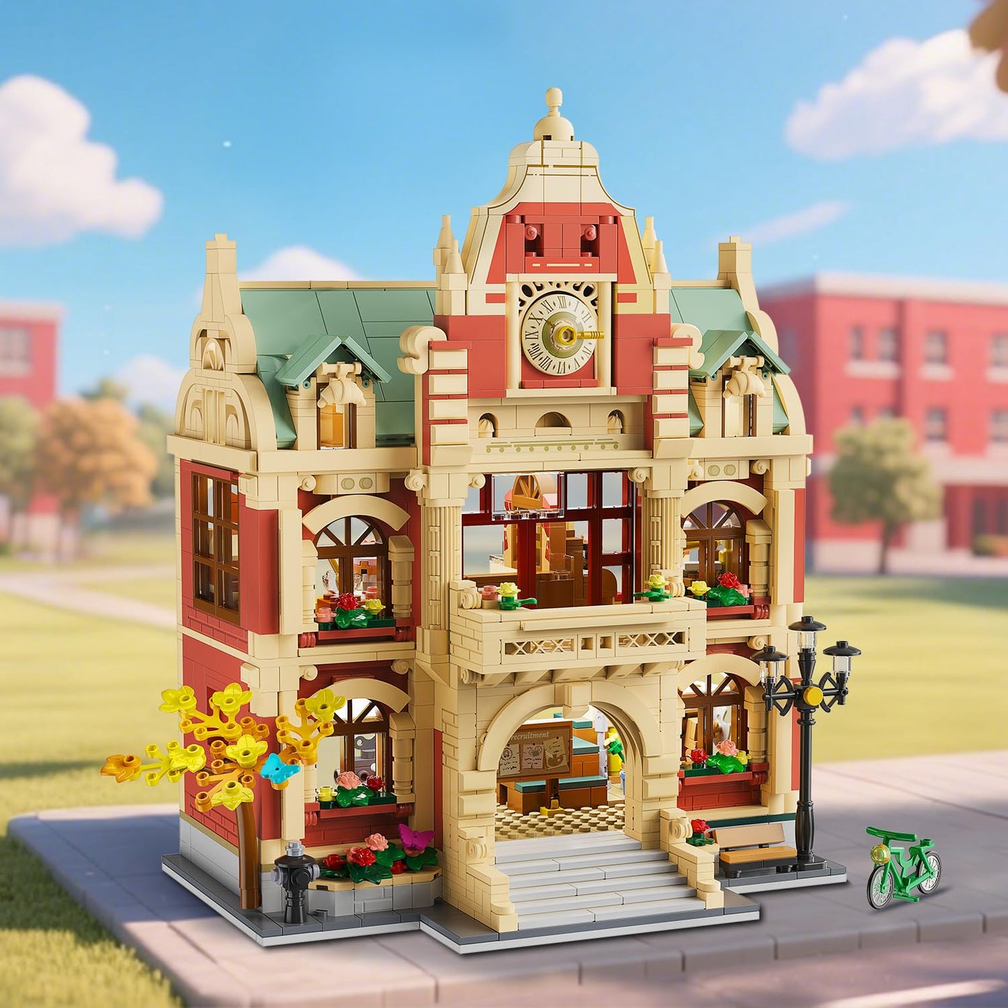 INSOON University Club House Building Set with Light,1629PCS City Campus Architecture Model with Painting Drama Baking Music Club, Home Decor Construction Building Block Gift for Adults Boys Girls 12+