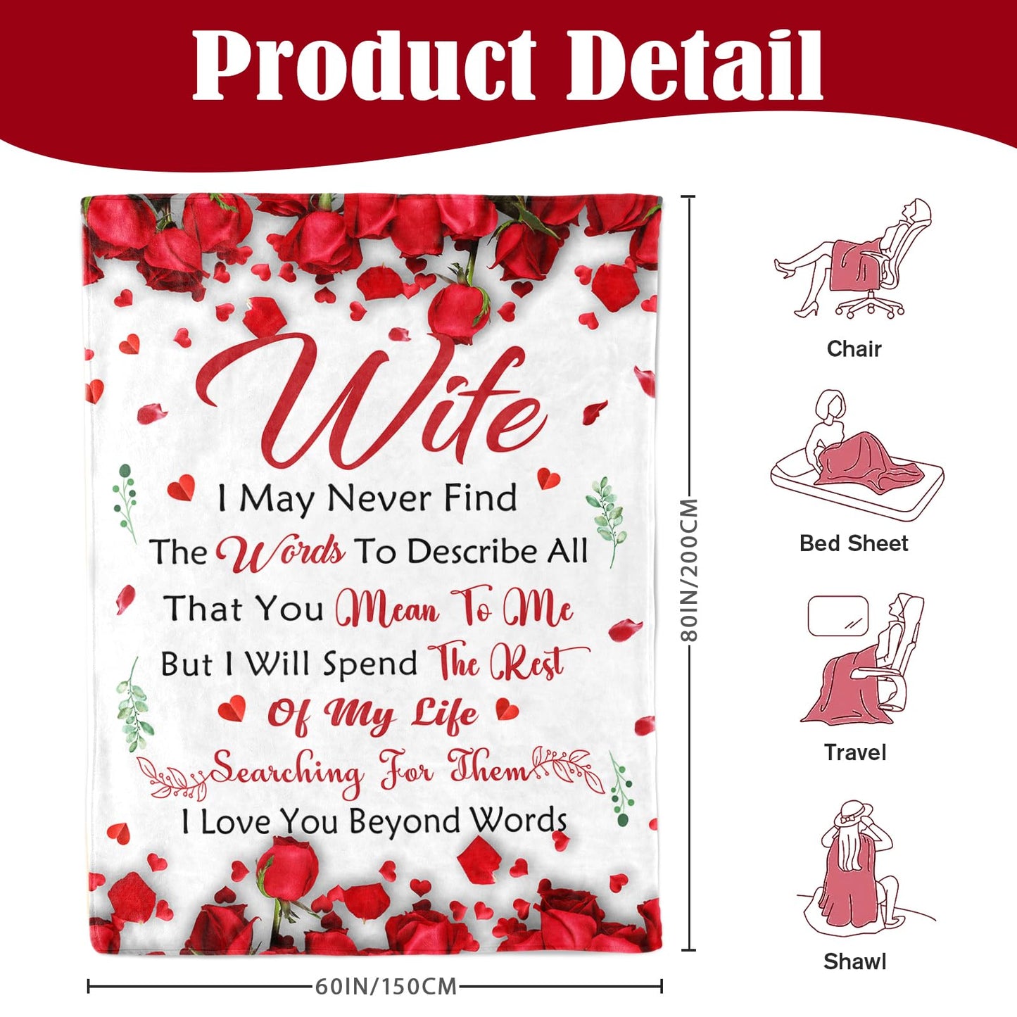 Lavua Birthday Gifts for Wife - Gifts for Wife from Husband - Anniversary Wedding Gift for Women - Wives Birthday Gift Ideas - Romantic I Love You Present for Her - to My Wife's Blanket 60"x80"
