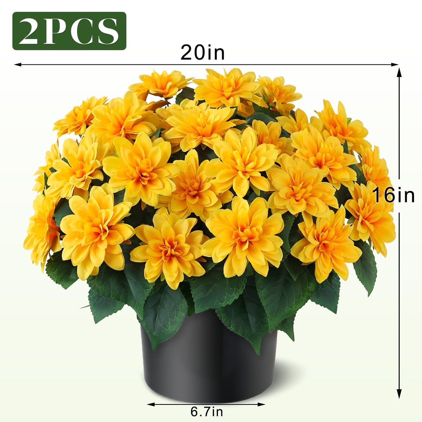 2 Set of Artificial Dahlia Topiary Ball Trees - Fake Silk Dahlia Flower Bushes, UV Resistant Faux Floral Shrub Potted for Front Door Porch Farmhouse Wedding Outdoor Decor (Yellow)