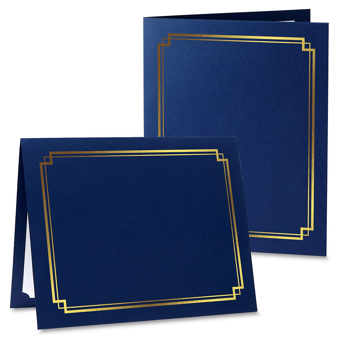 Classic Blue & Gold Certificate Folders - Pack of 50, Linen Cover 80 lb. Stock, Folded, Die-Cut Corners, for Office, Business Awards, Graduation, School Diploma Holder, 9-1/2" x 12"